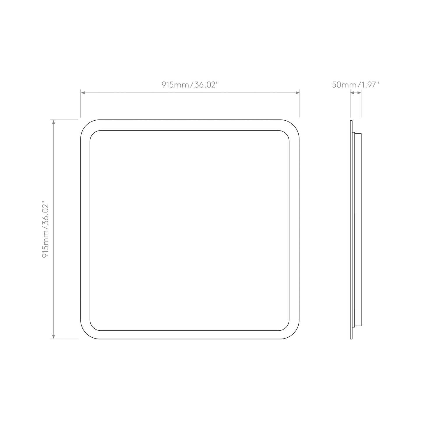 Varenna Square LED Illuminated Mirror - line drawing.