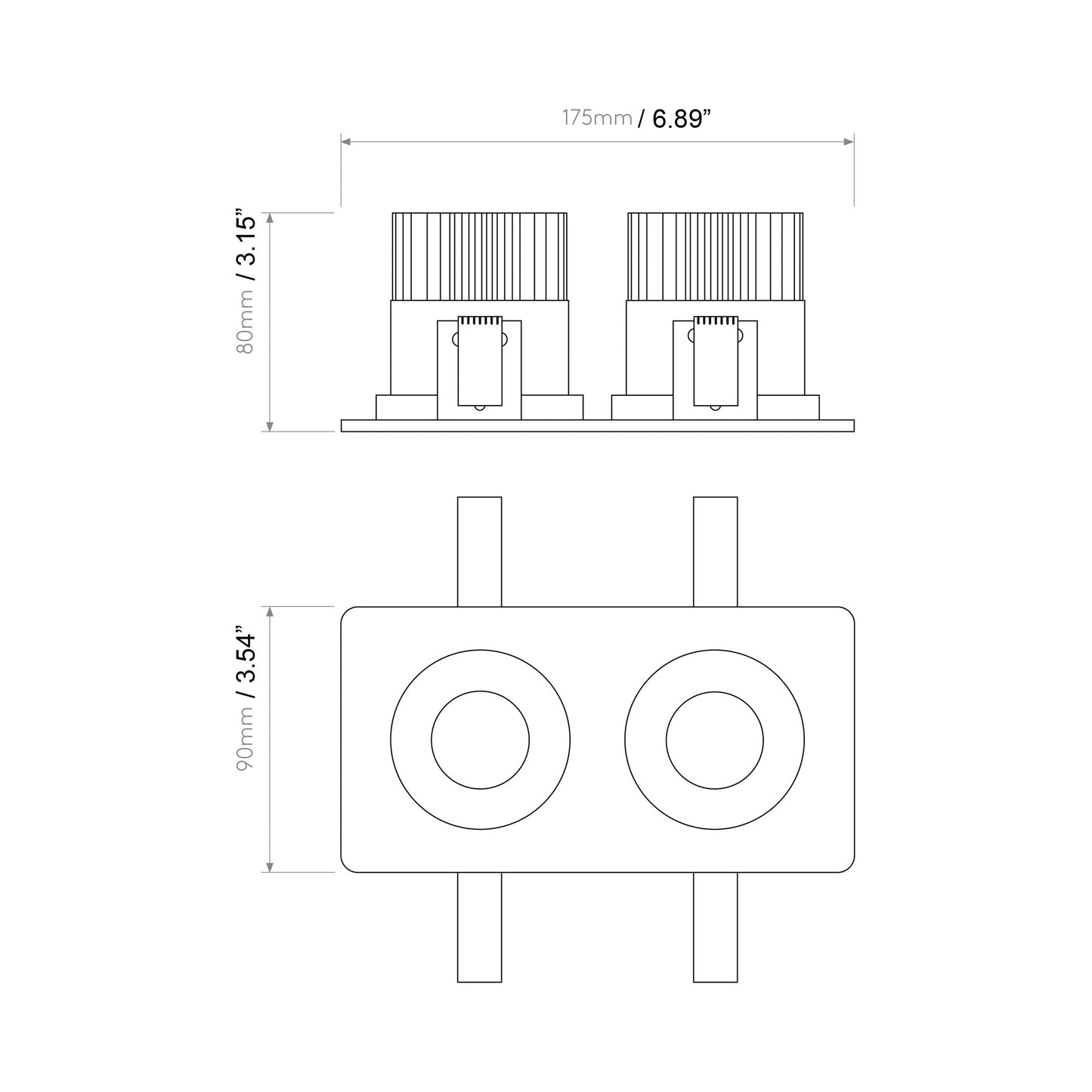 Vetro Twin LED Recessed Light - line drawing.