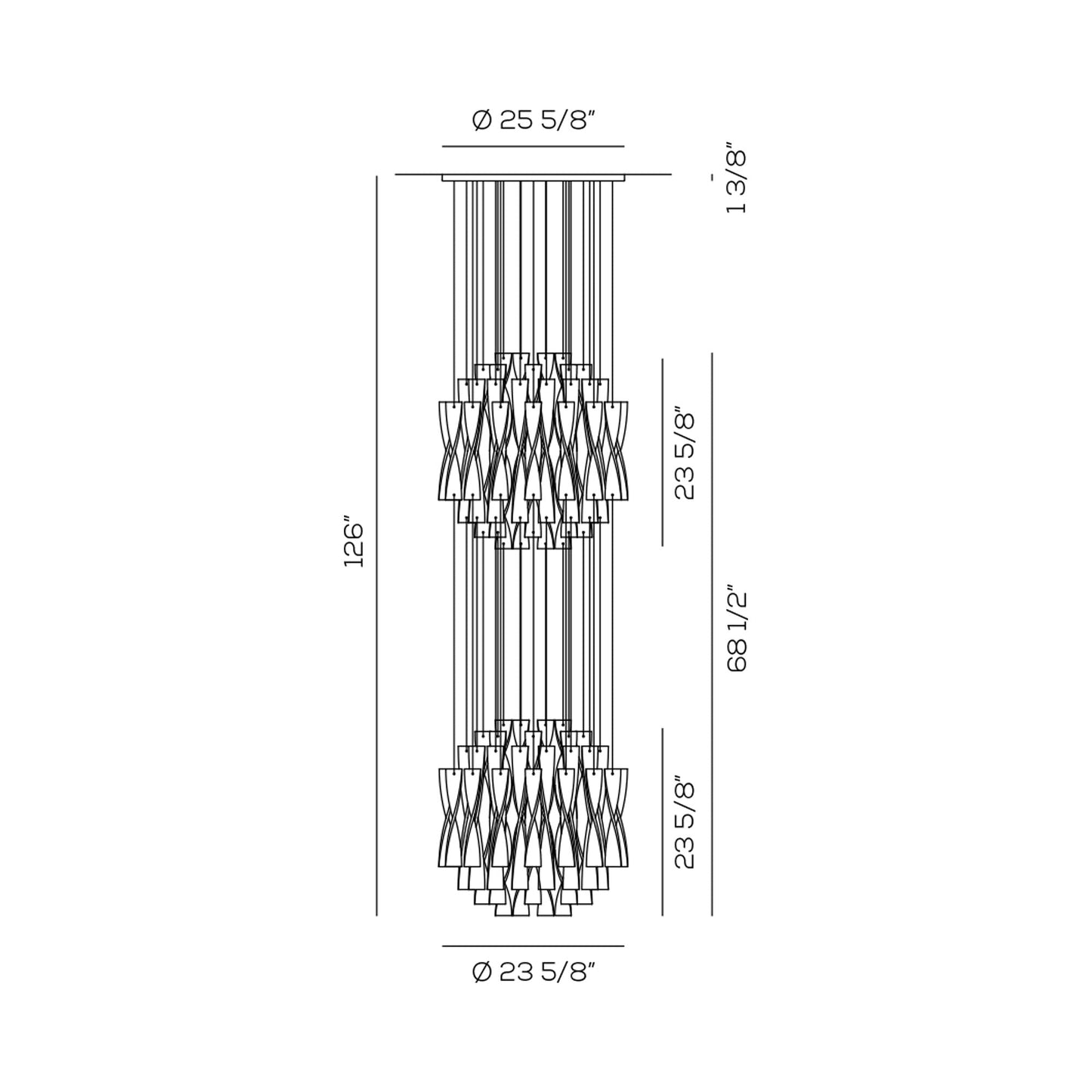 Avir Multi Light Pendant Light - line drawing.