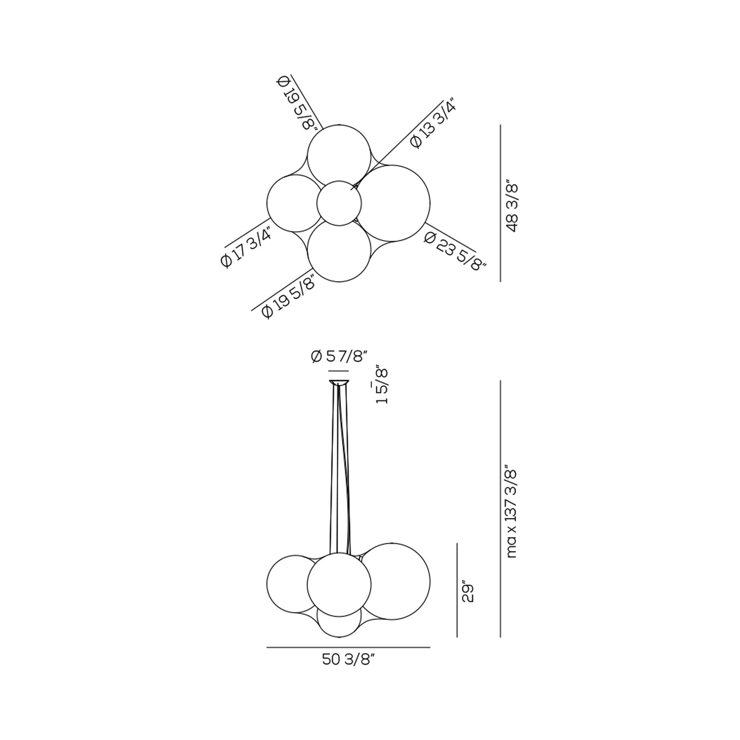 Cloudy LED Pendant Light - line drawing.