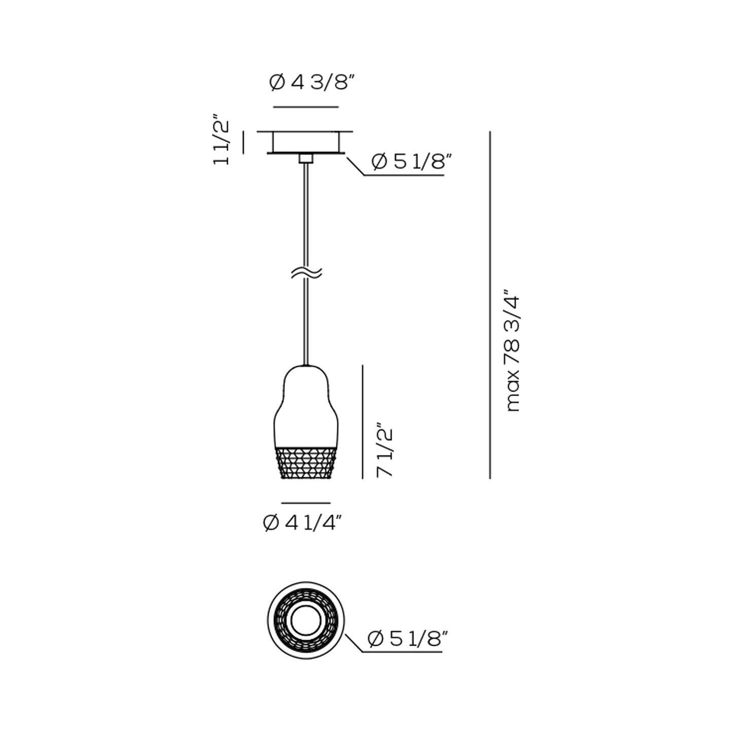 Fedora Pendant Light - line drawing.