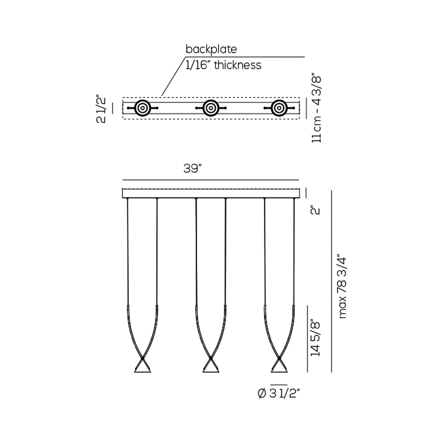 Jewel Multi Light LED Pendant Light - line drawing.