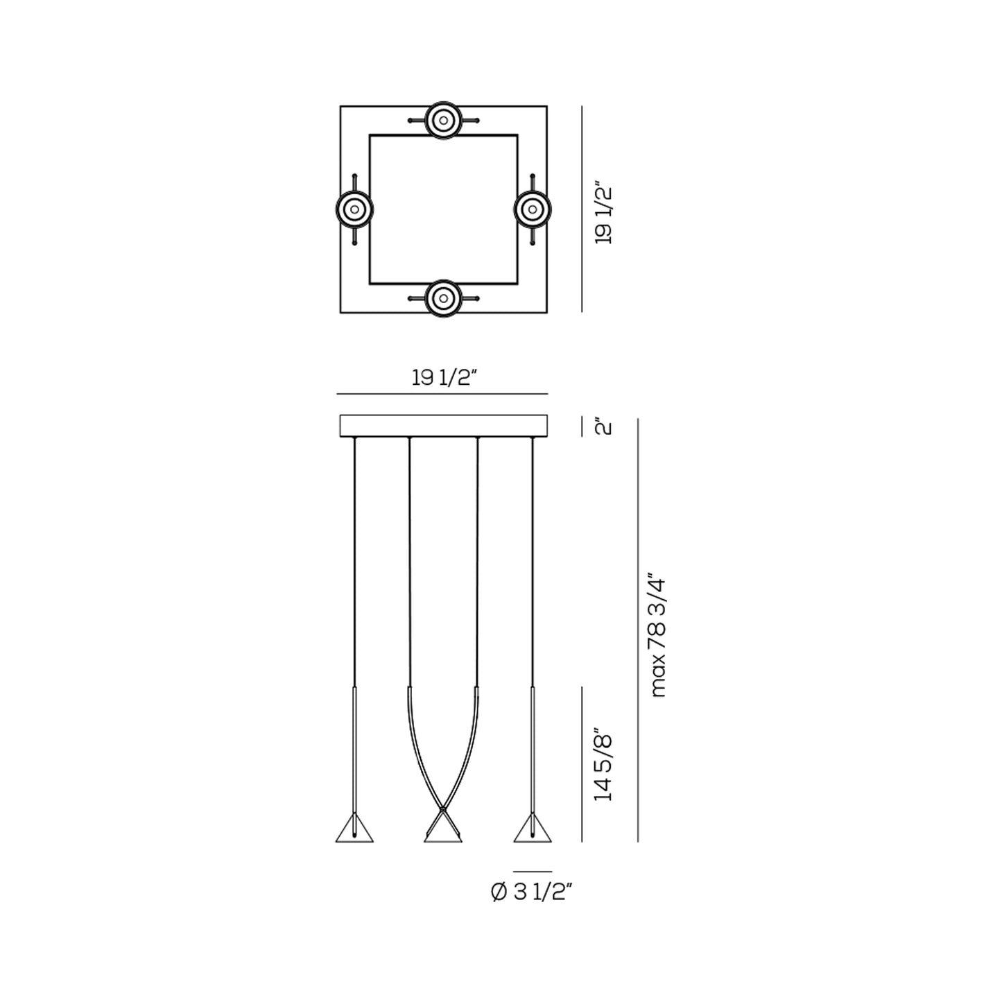 Jewel Square LED Pendant Light - line drawing.