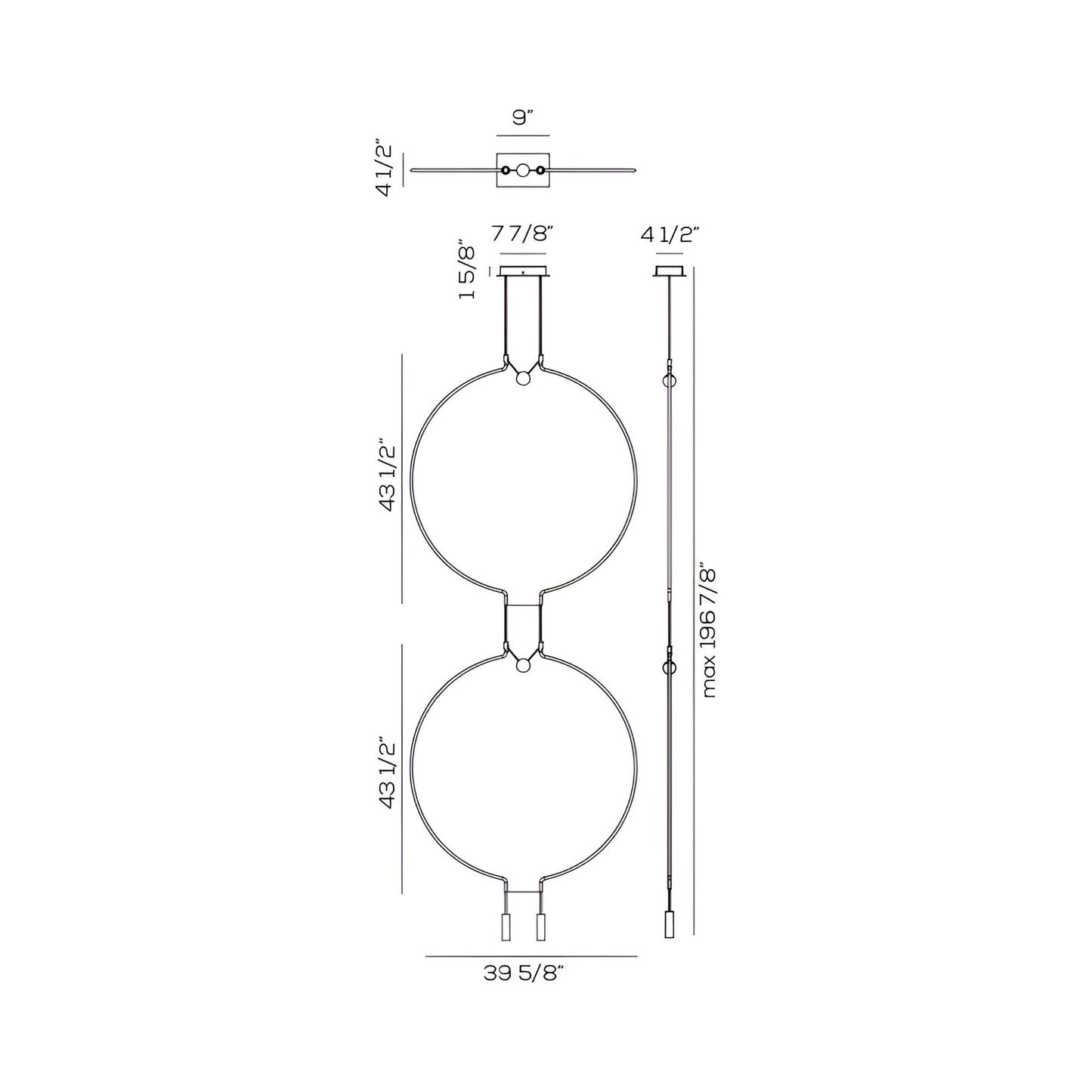 Liaison Square Double LED Pendant Light - line drawing.