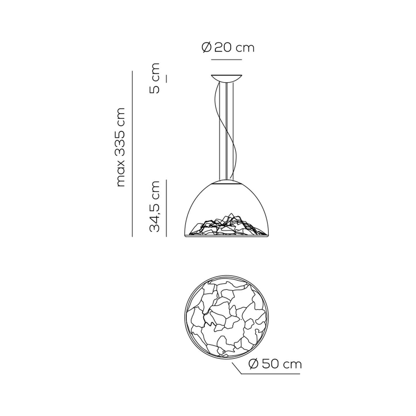 Mountain View LED Pendant Light - line drawing.