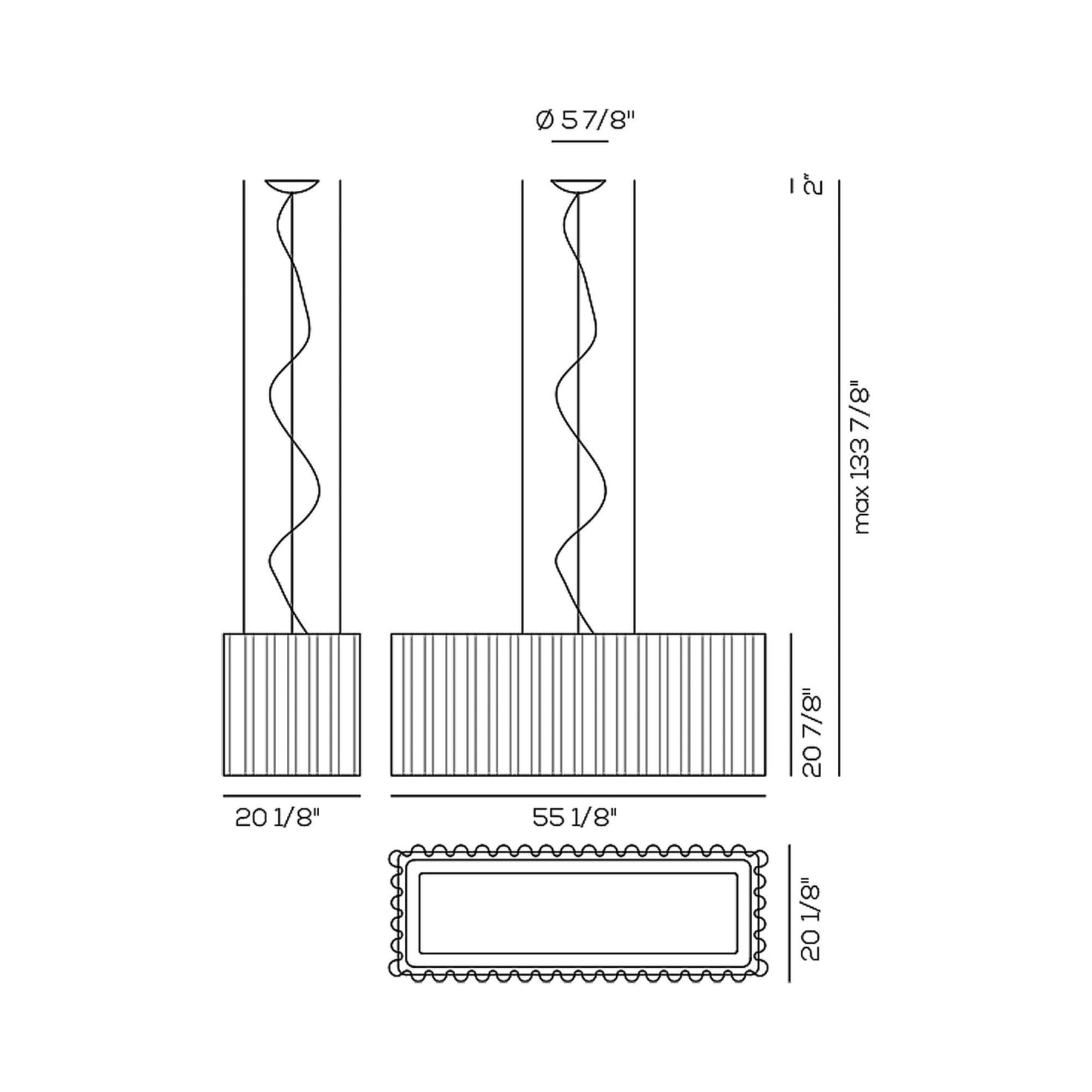 Skirt Linear Pendant Light - line drawing.