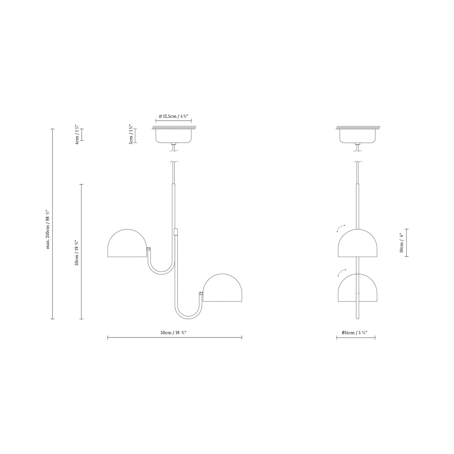 Bowee S2 LED Pendant Light - line drawing.