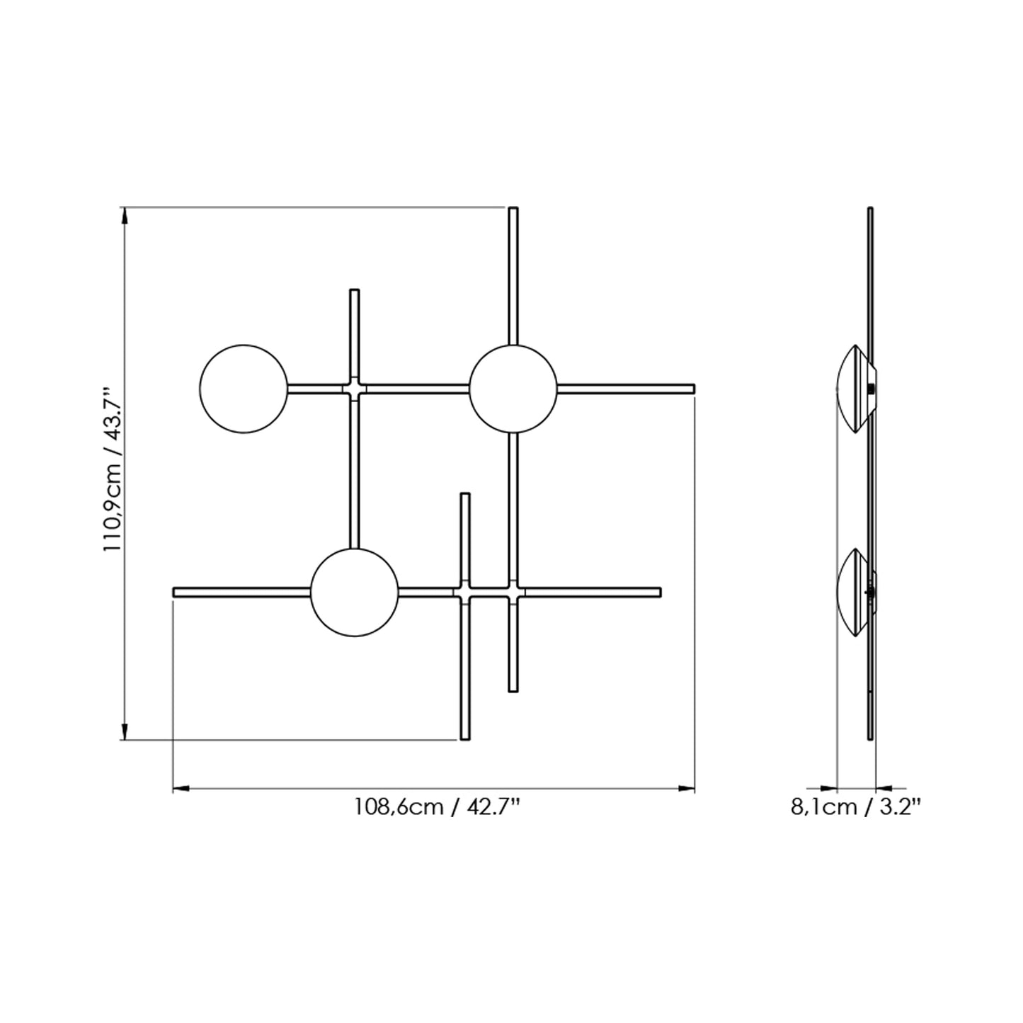Crosshatch LED Ceiling / Wall Light - line drawing.