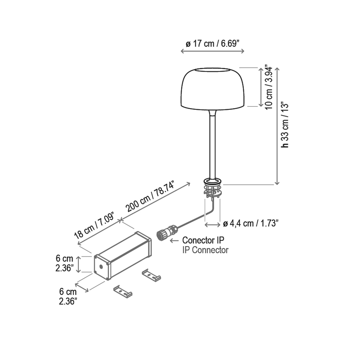 Bol LED Recessed Table Lamp - line drawing.