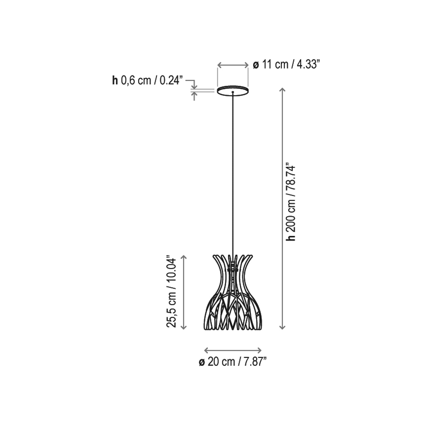 Domita Pendant Light - line drawing.