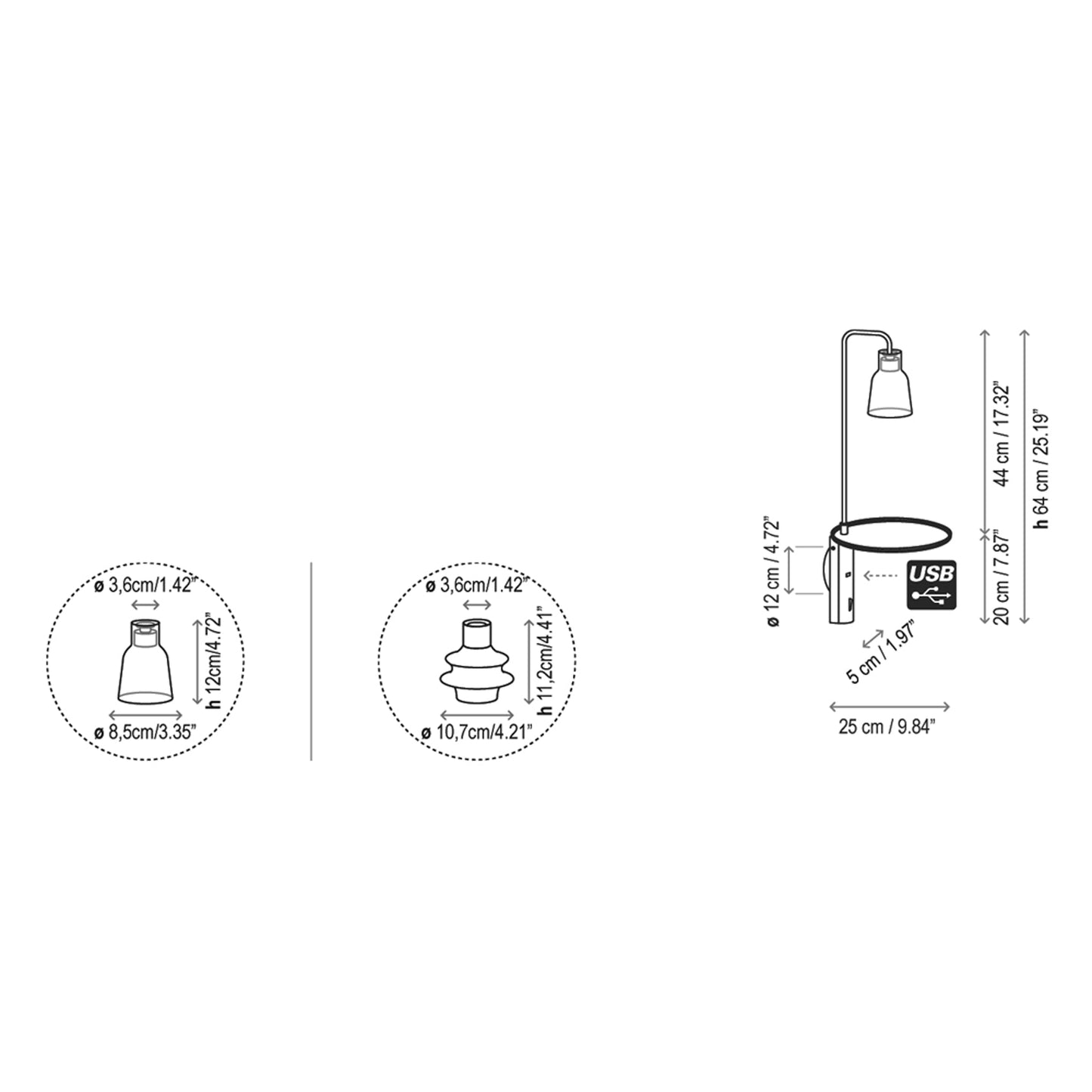 Drip A03 LED Wall Light - line drawing.