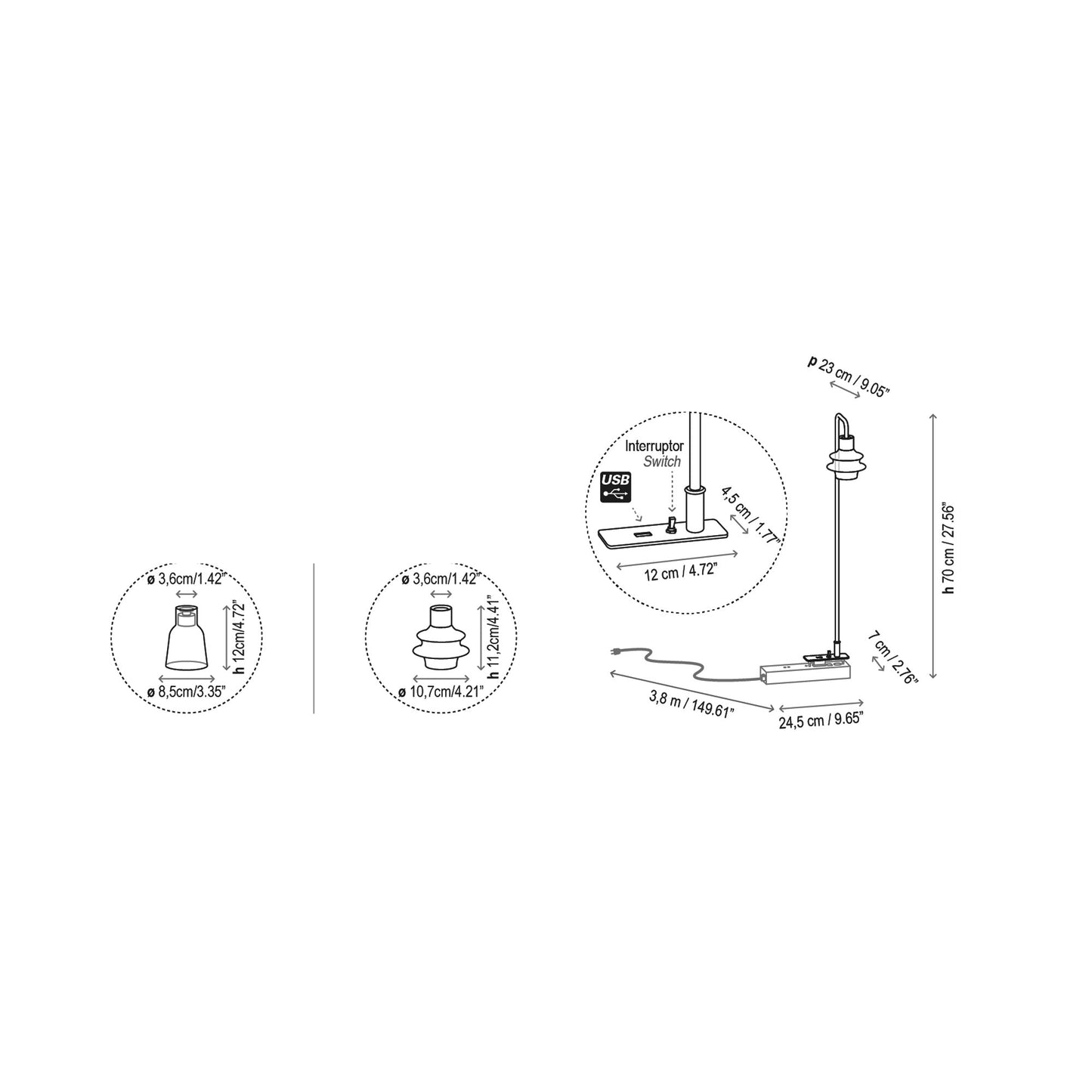 Drip LED Dock Table Lamp - line drawing.