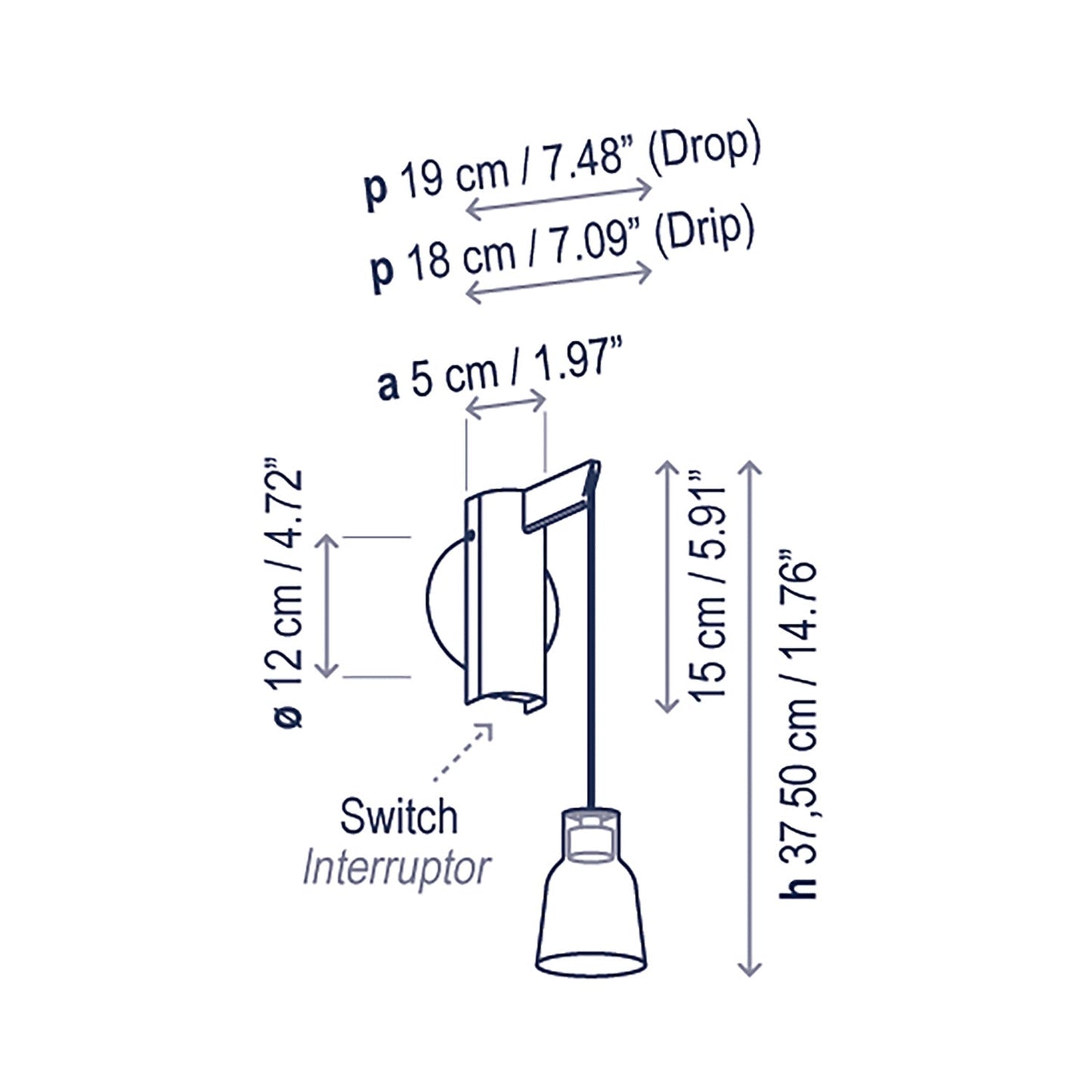 Drop A01 LED Wall Light - line drawing.