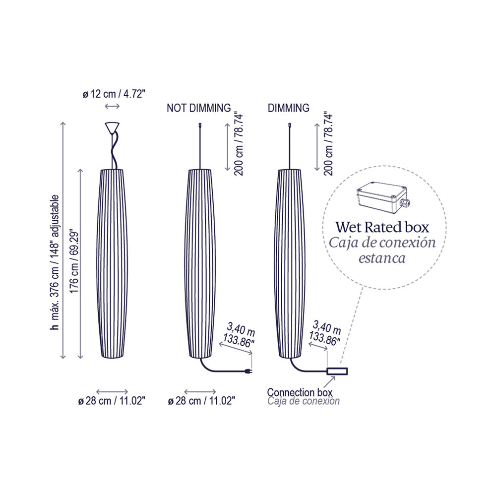Maxi Outdoor LED Pendant Light - line drawing.