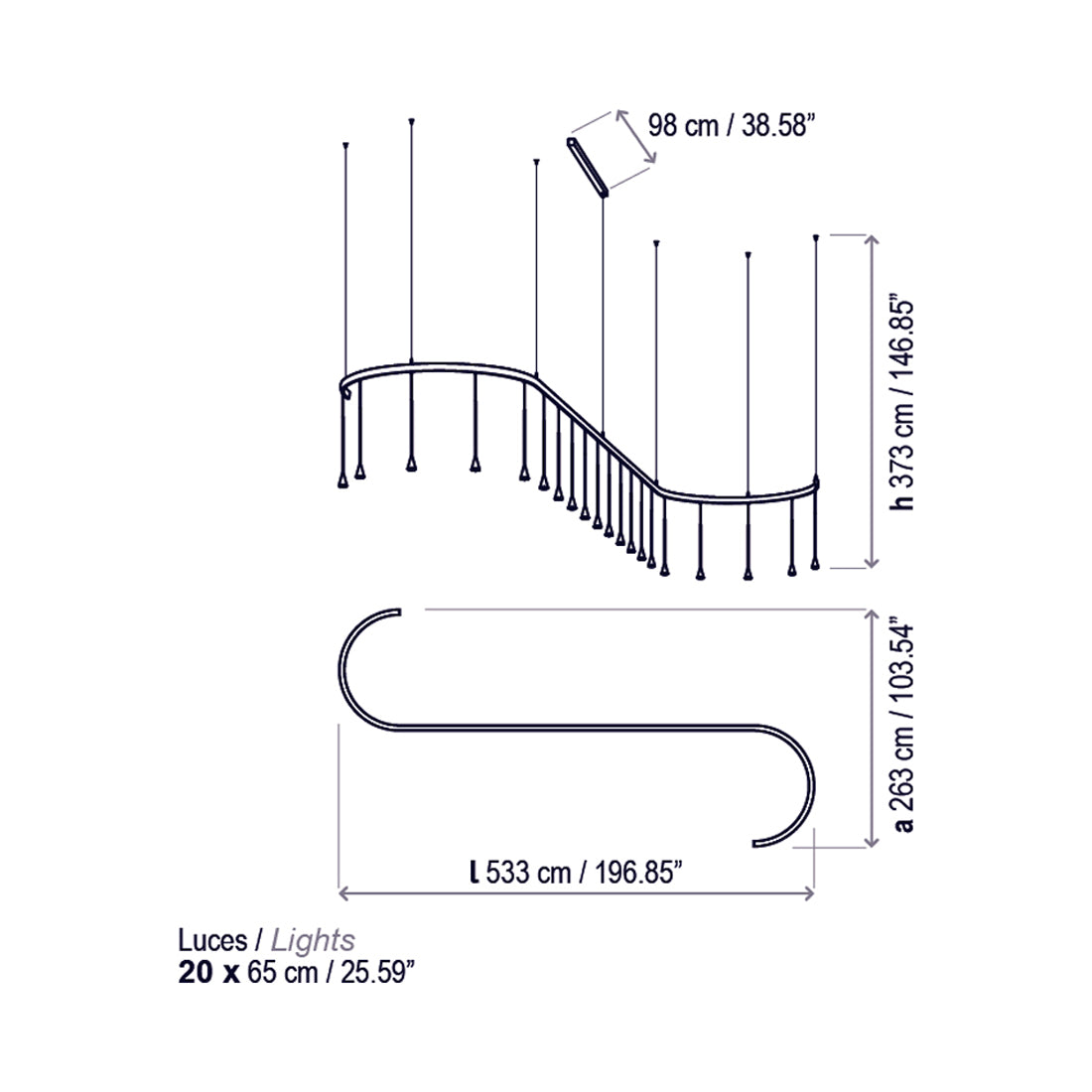 Skybell Modular LED Pendant Light - line drawing.