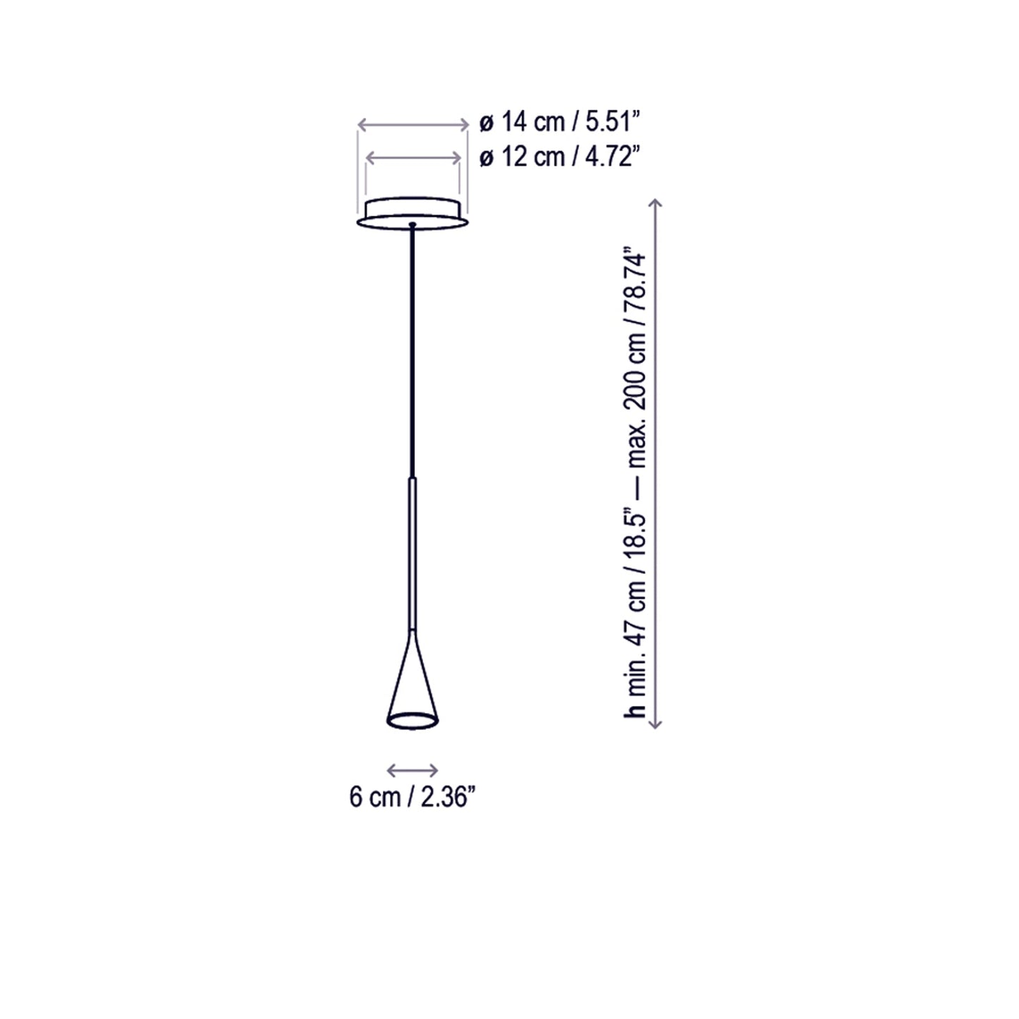 Skybell Plus LED Pendant Light - line drawing.