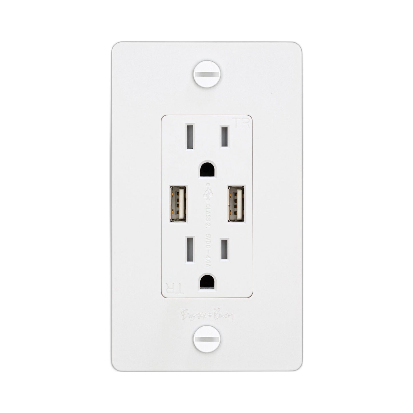 1G Combination Duplex Outlet with 2 USB Ports in White.