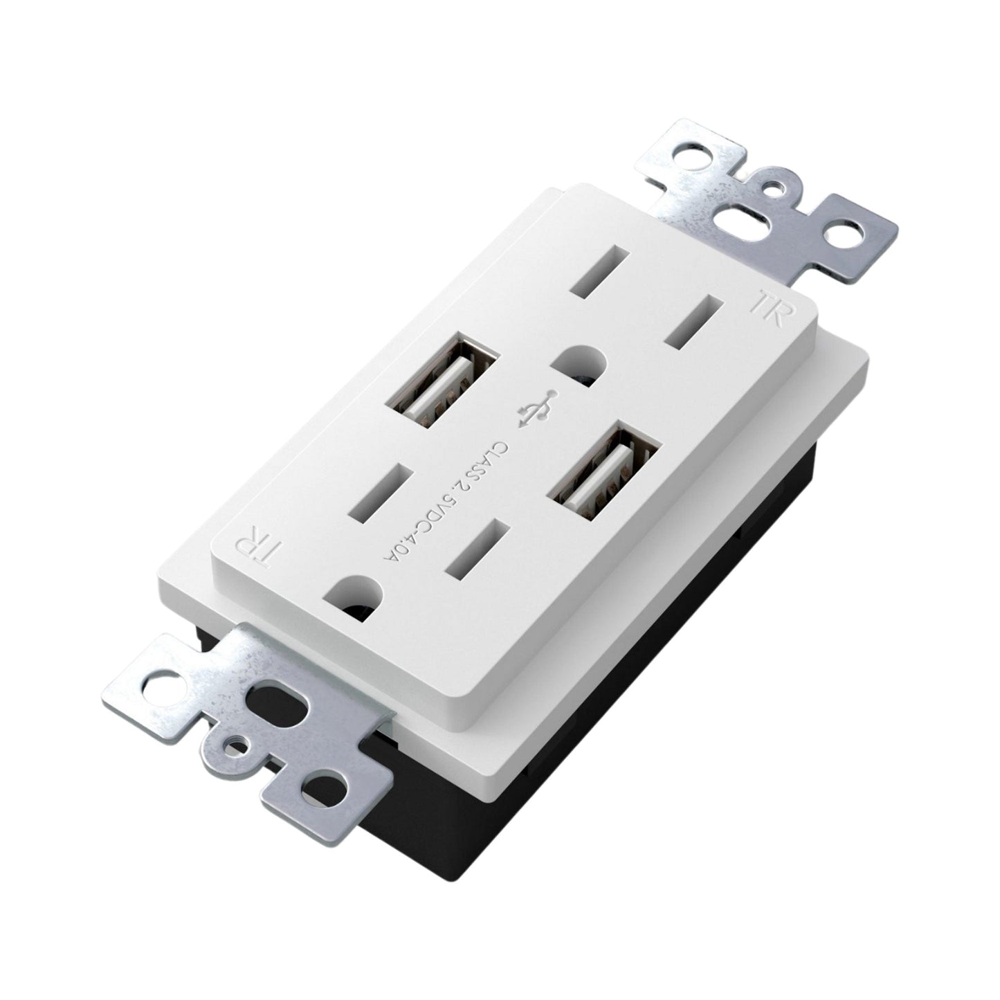 Combination Duplex Outlet Module with 2 USB Ports in White.