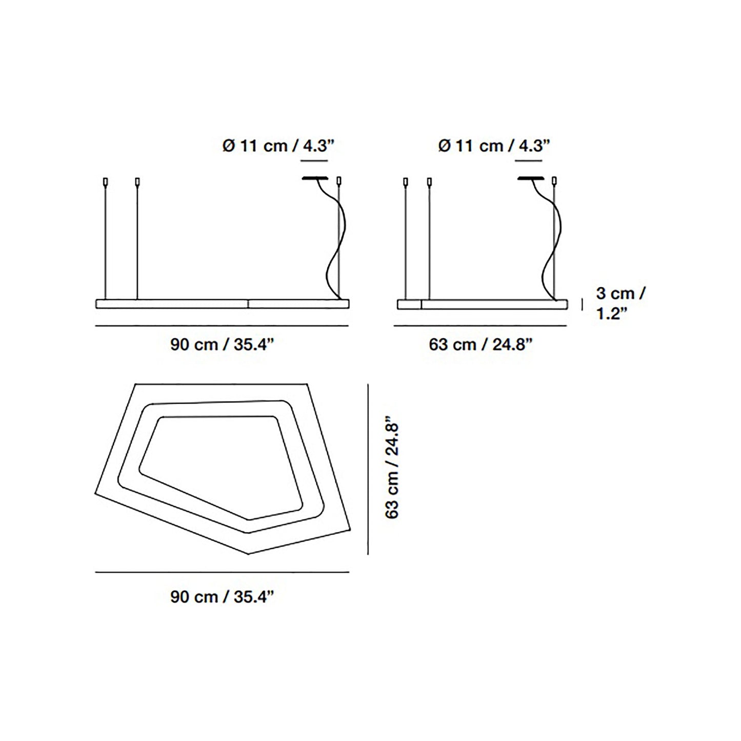 Nura 1 LED Pendant Light - line drawing.