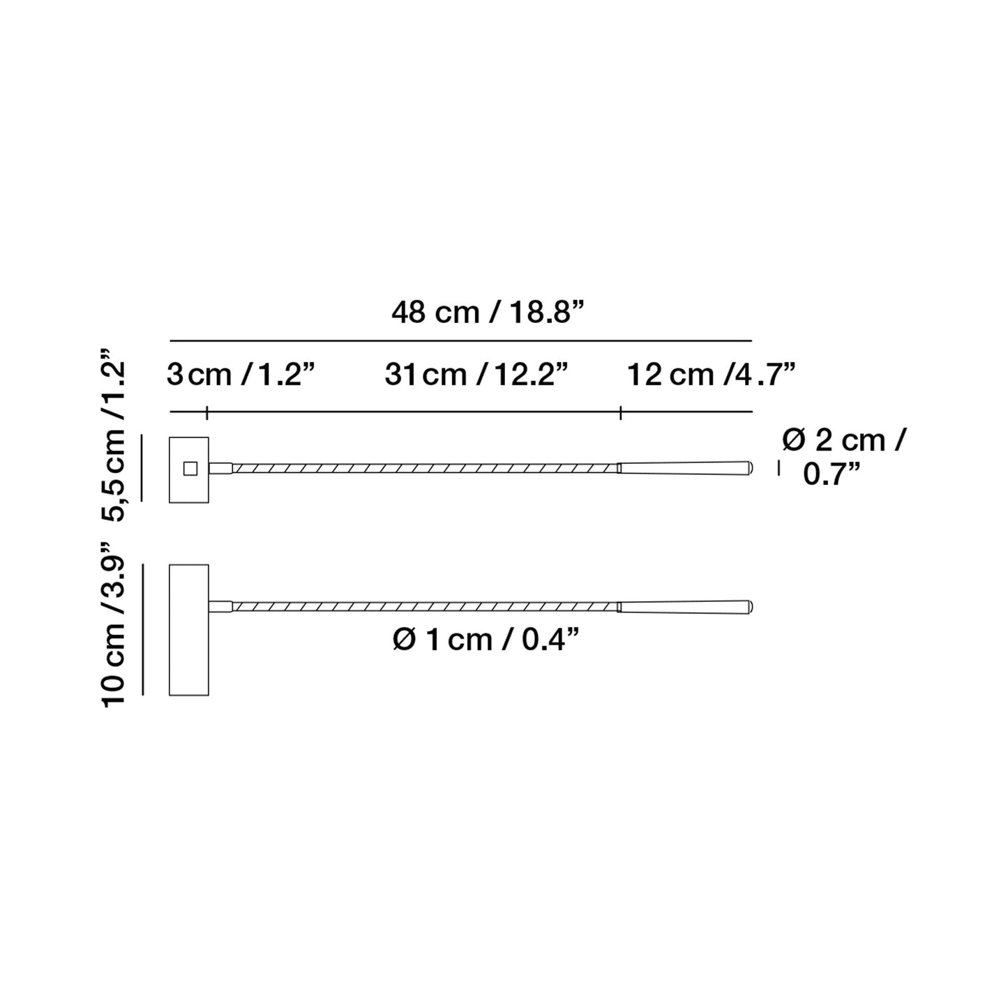 Oliver LED Wall Light - line drawing.