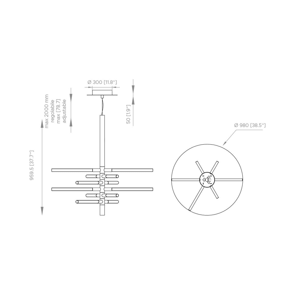 Bianca LED Pendant Light - line drawing.