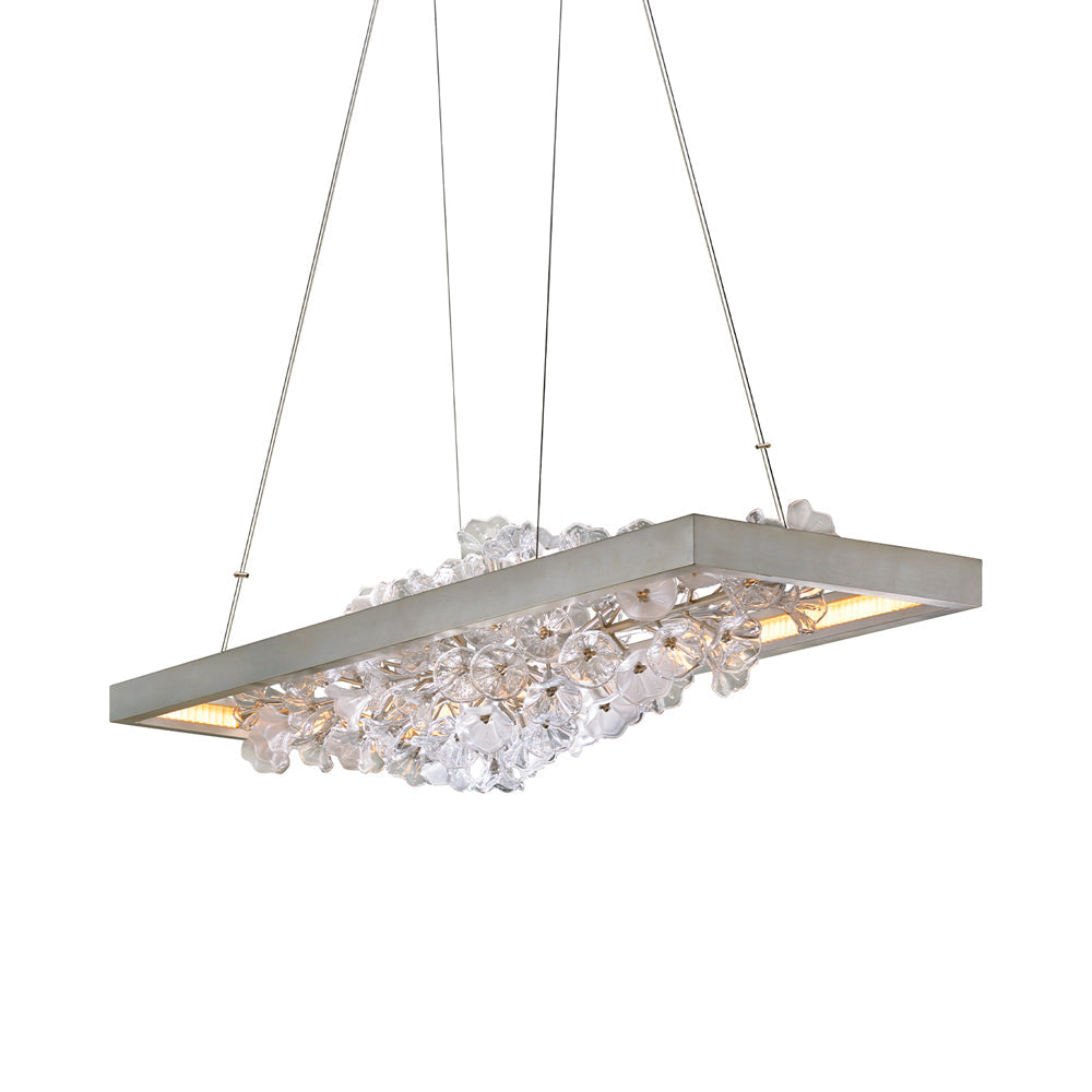 Jasmine Linear LED Pendant Light in Silver Leaf.