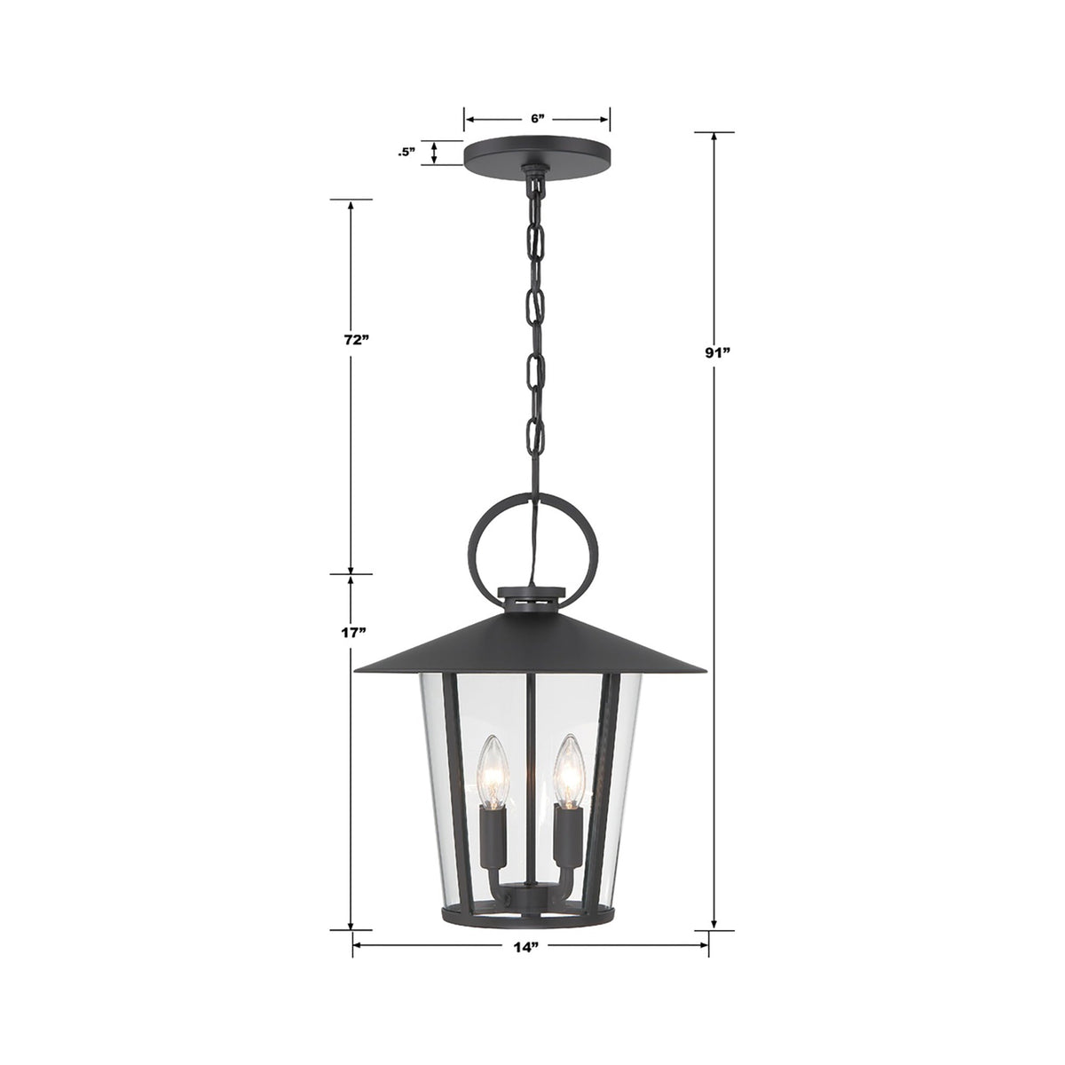 Andover Outdoor Pendant Light - line drawing.