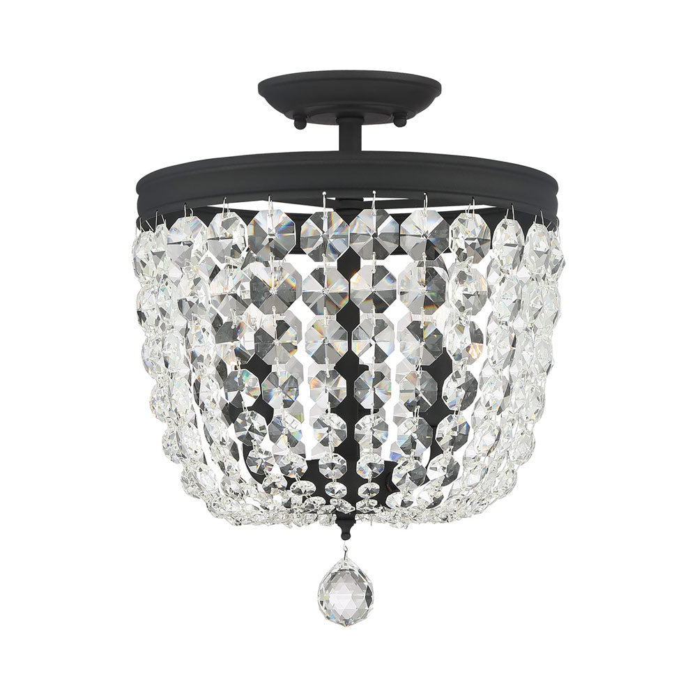 Archer Semi Flush Mount Ceiling Light in Black Forged (Hand Cut Crystal).