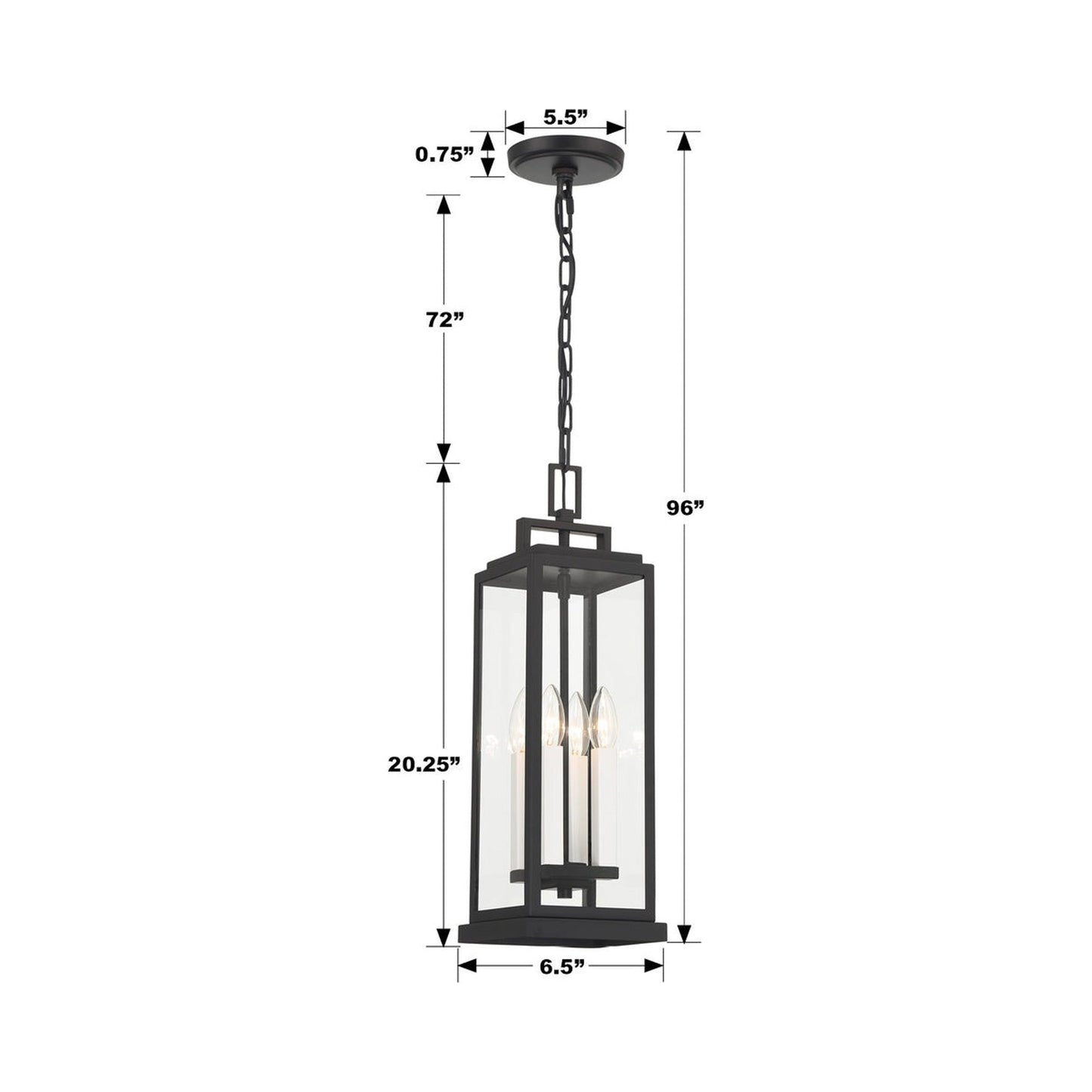 Aspen Outdoor Pendant Light - line drawing.