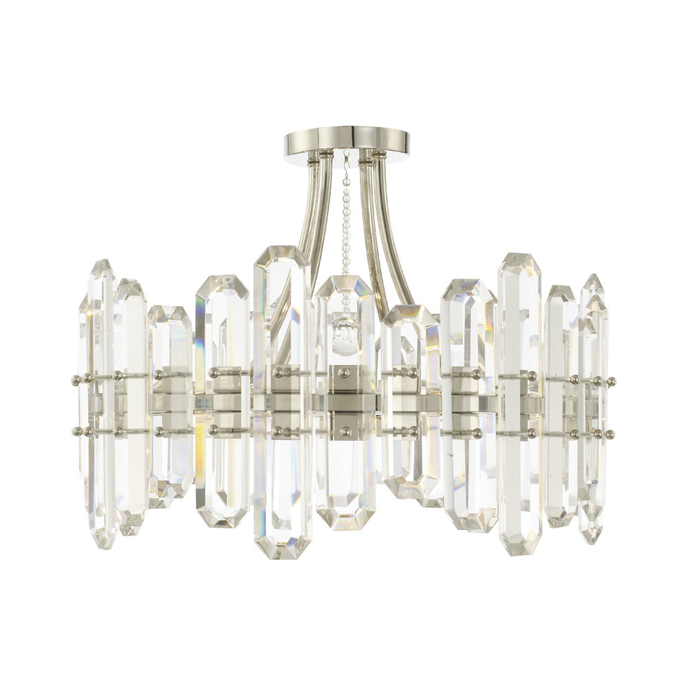 Bolton Semi Flush Mount Ceiling Light in Polished Nickel.