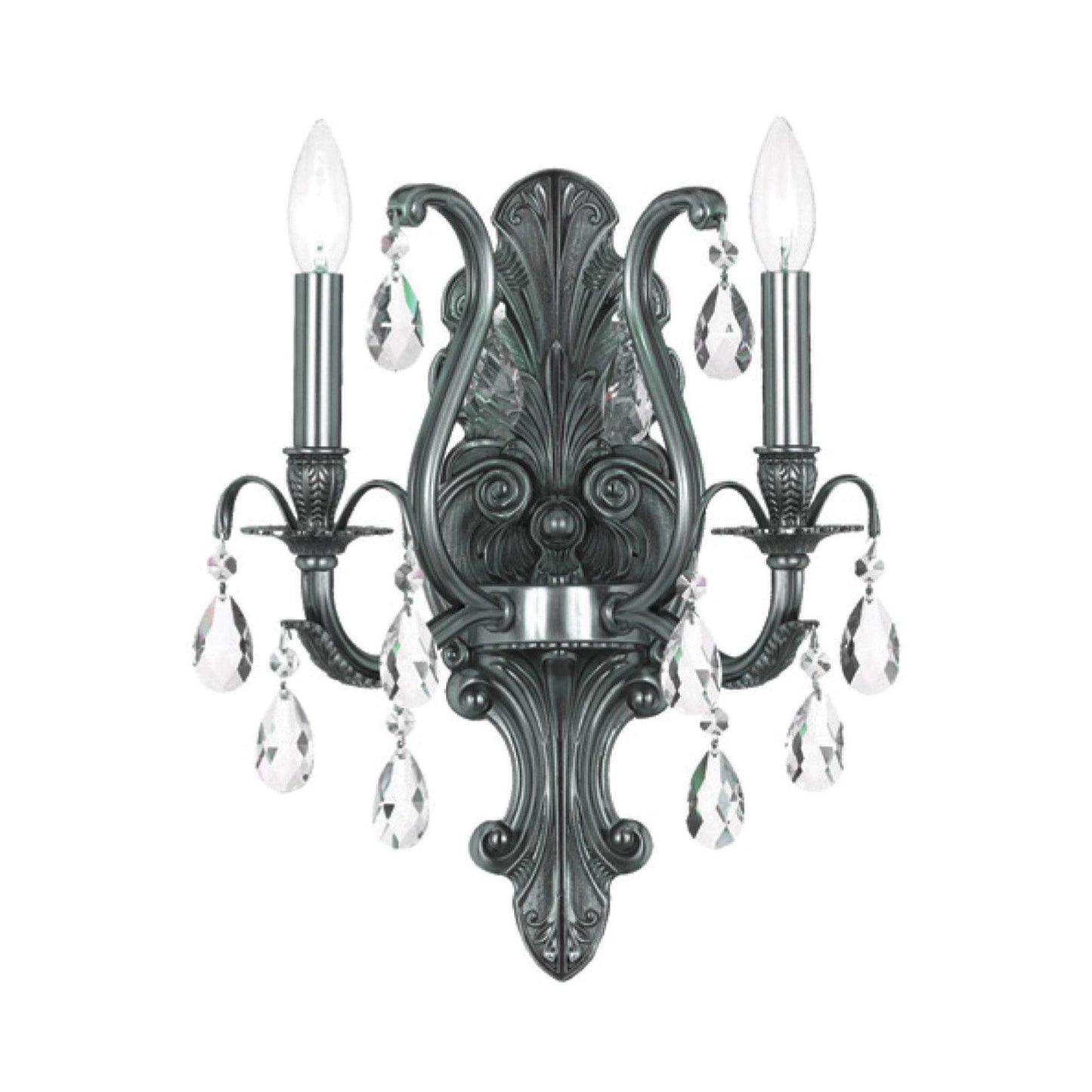 Dawson 2-Light Wall Light in Pewter (Hand Cut Crystal).