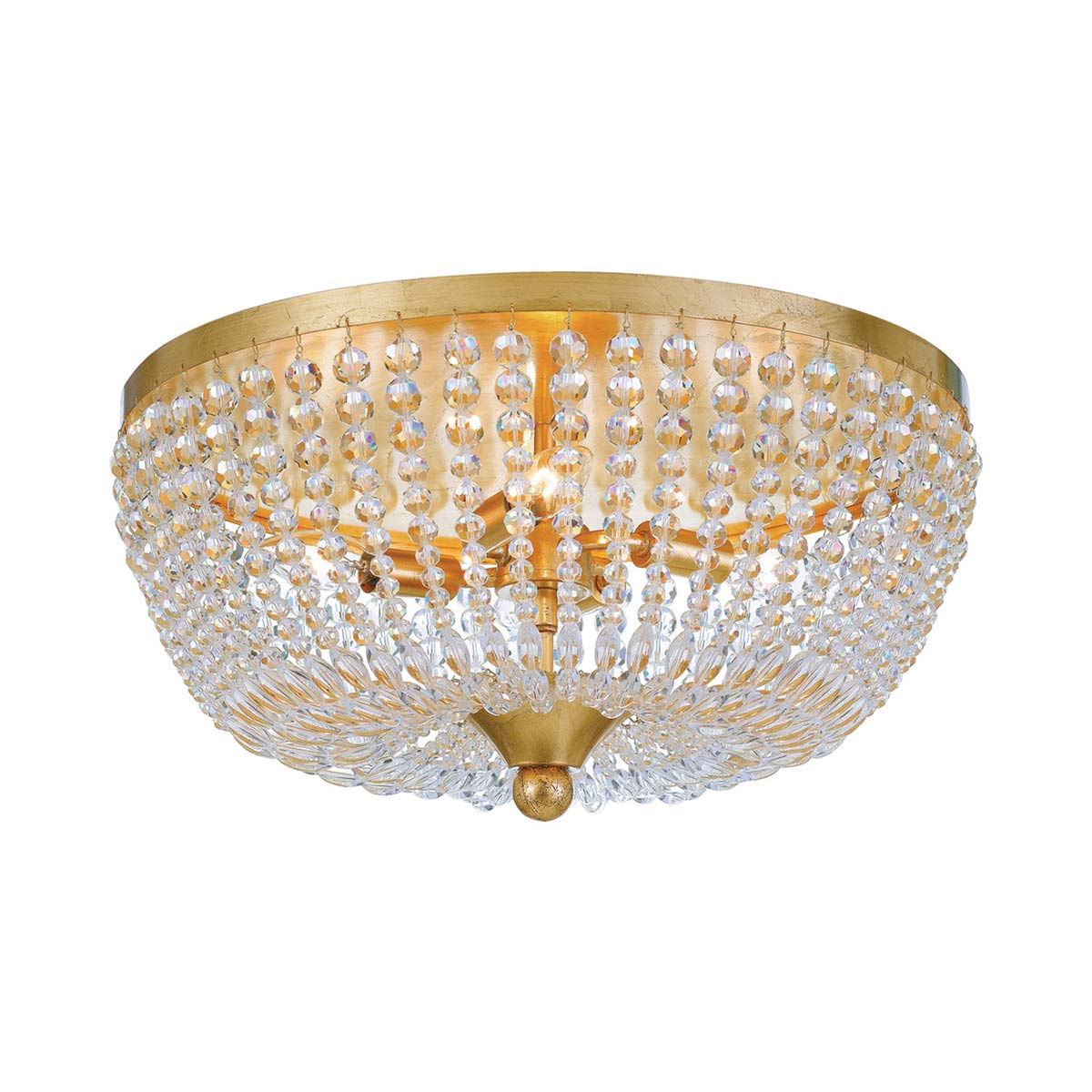 Rylee Flush Mount Ceiling Light in Antique Gold (Hand Cut Crystal Beads/4-Light).