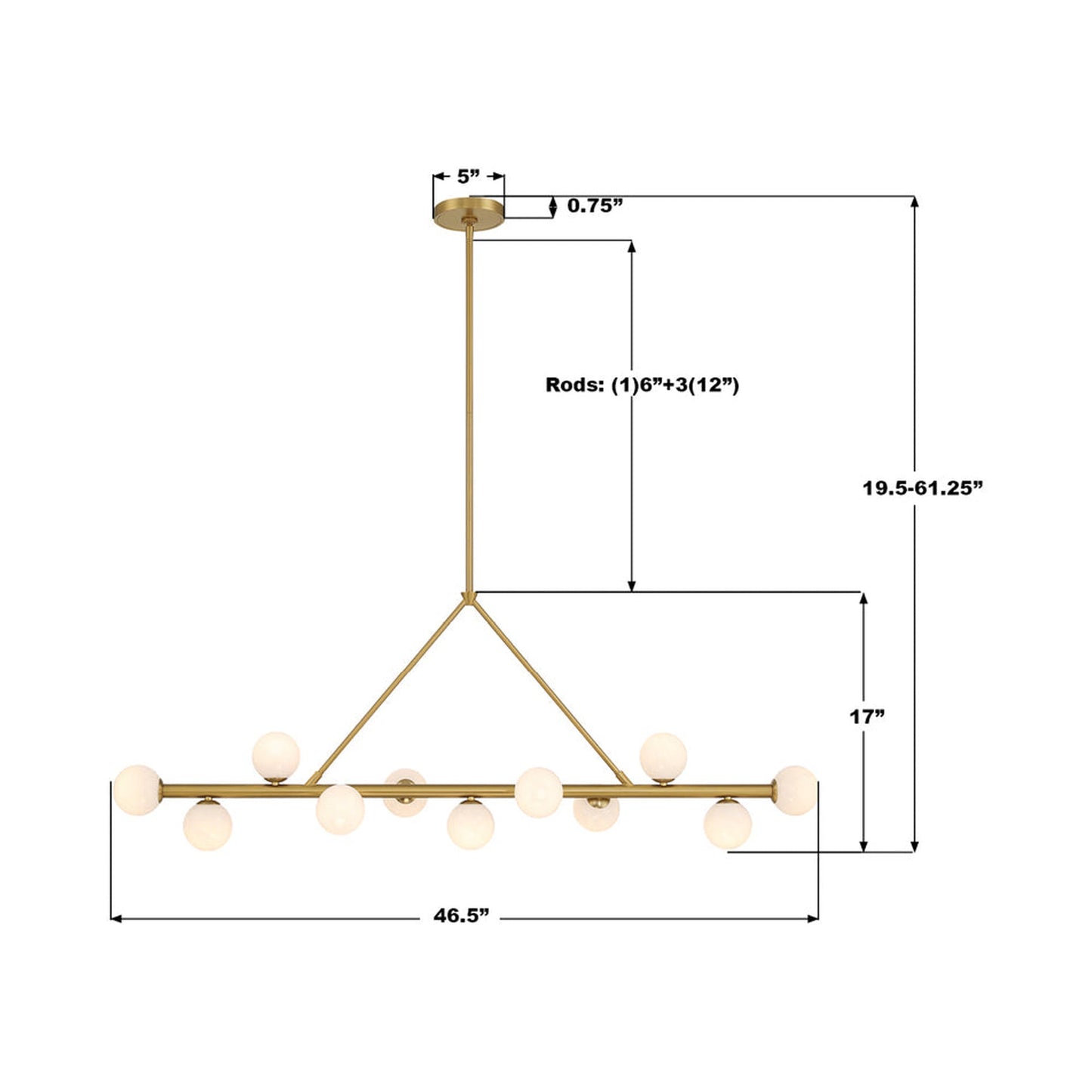 Terrell Linear Chandelier - line drawing.