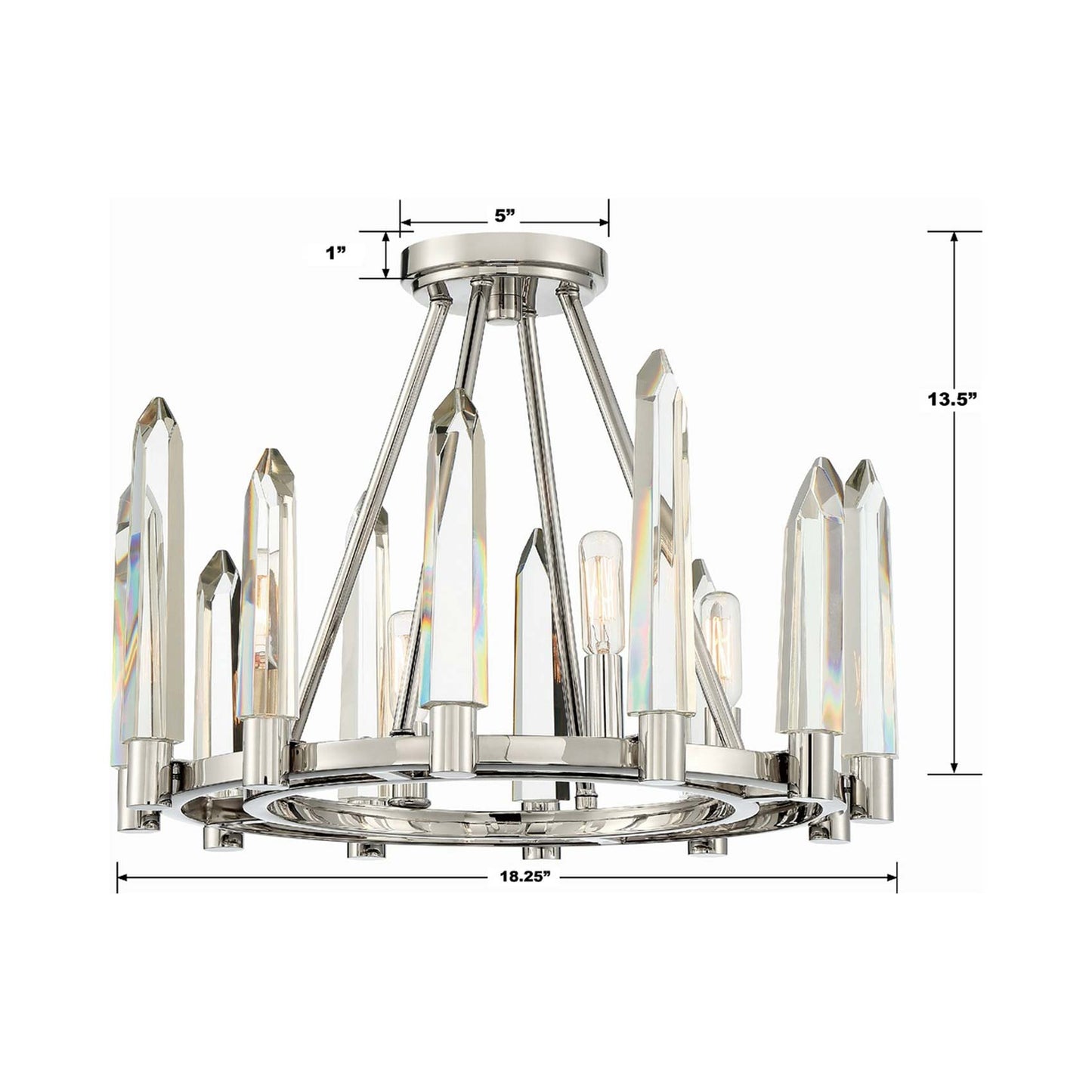 Watson Semi Flush Mount Ceiling Light - line drawing.