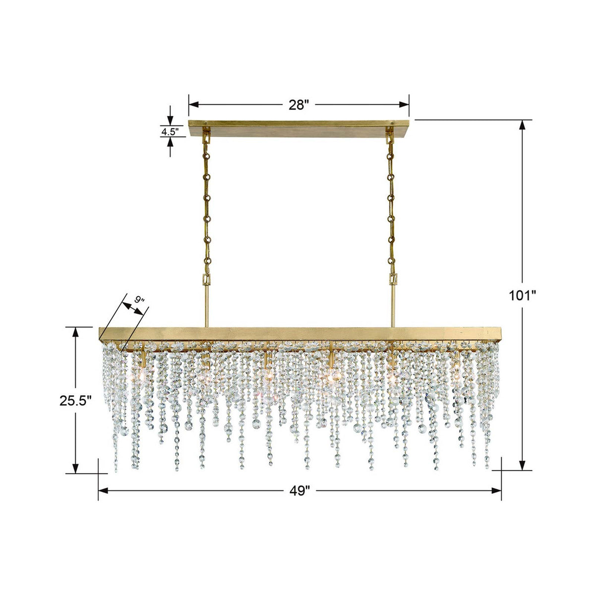 Winham Linear Chandelier - line drawing.