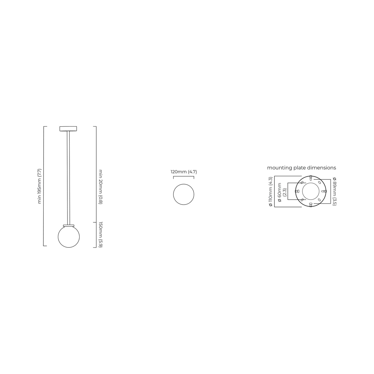 Mezzo Pendant Light - line drawing.