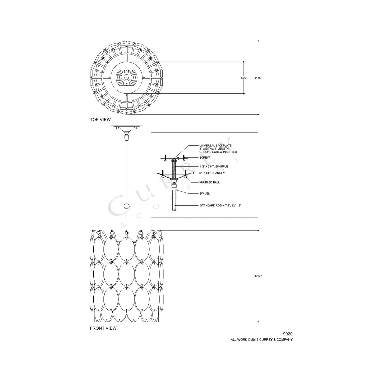 Airlie Pendant Light - line drawing.
