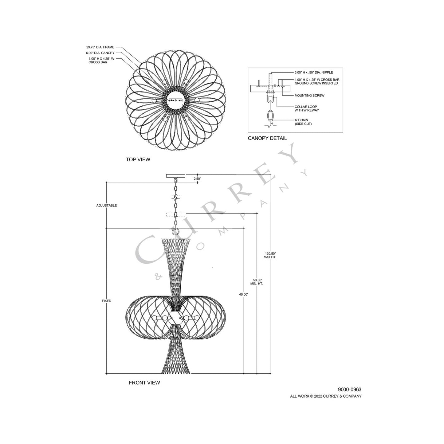 Akio Chandelier - line drawing.
