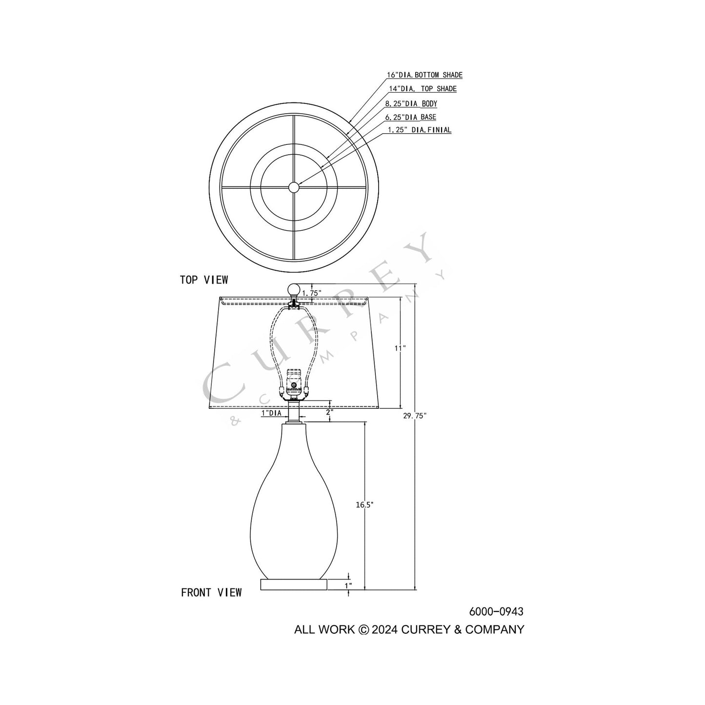 Anjou Table Lamp - line drawing.