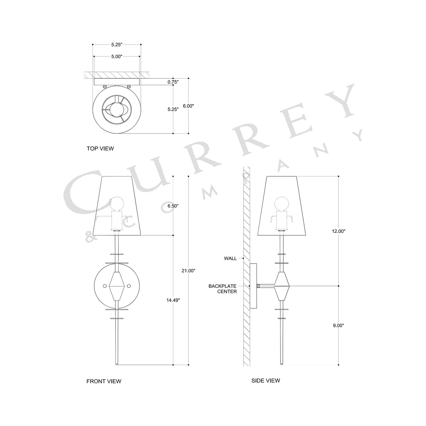 Anselm Wall Light - line drawing.