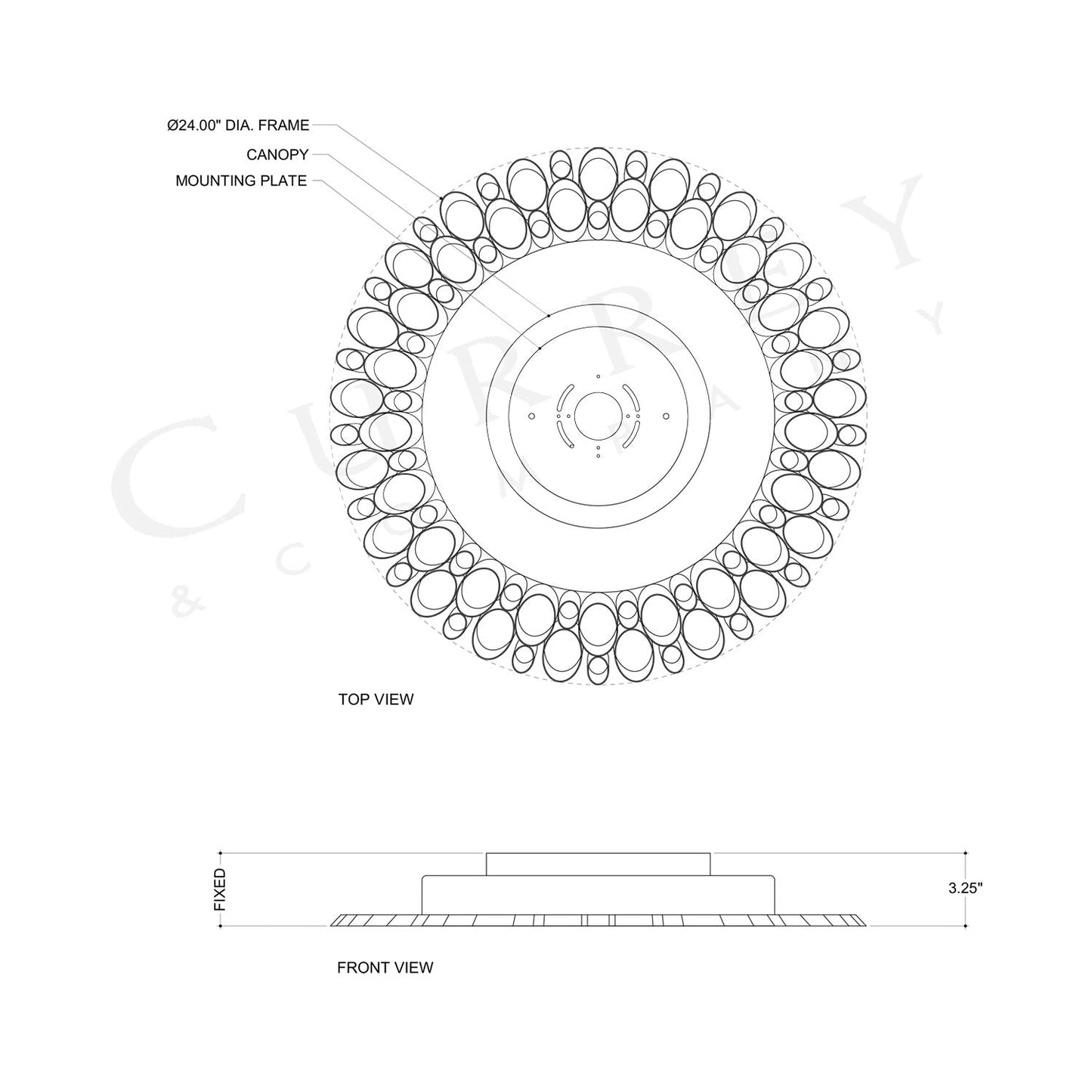 Antares LED Flush Mount Ceiling Light - line drawing.