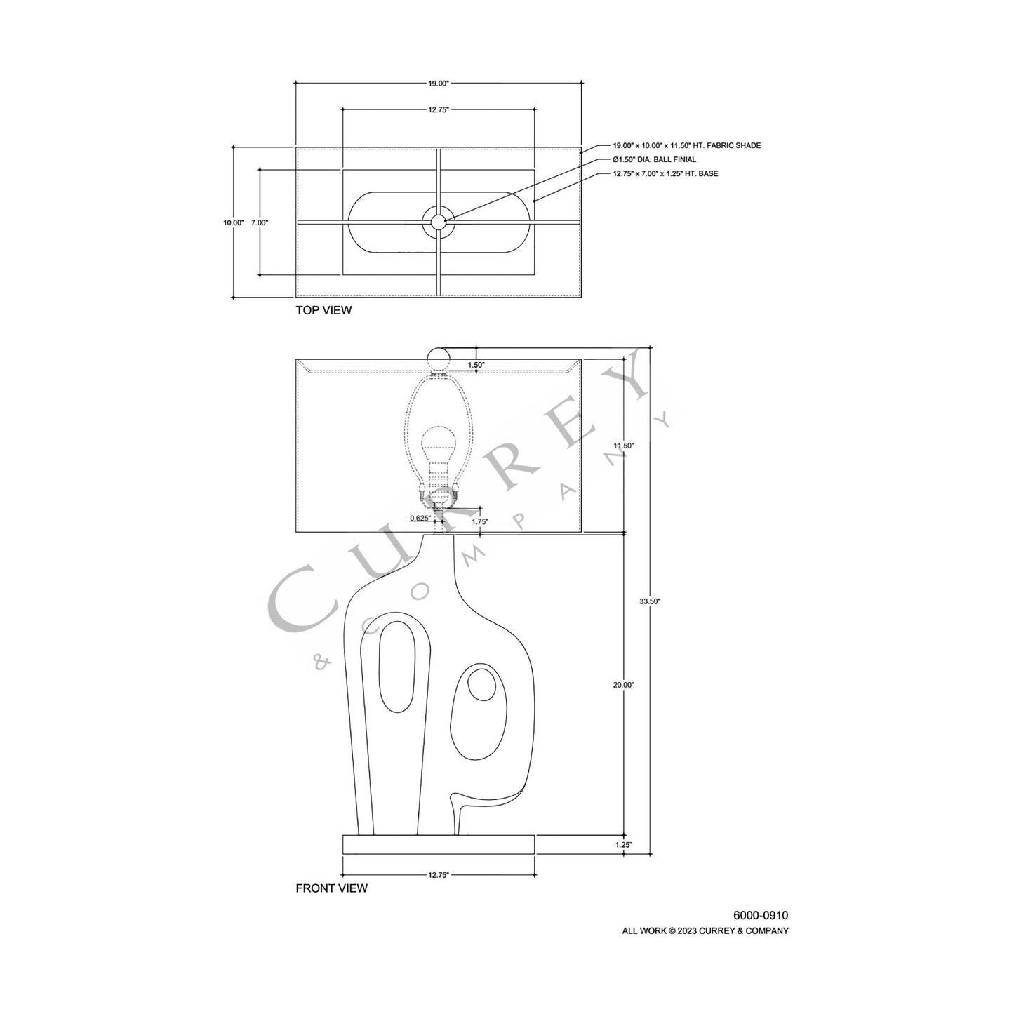 Avant-Garde Table Lamp - line drawing.