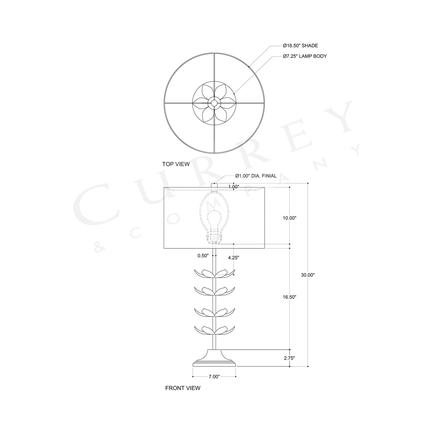 Awakening Table Lamp - line drawing.