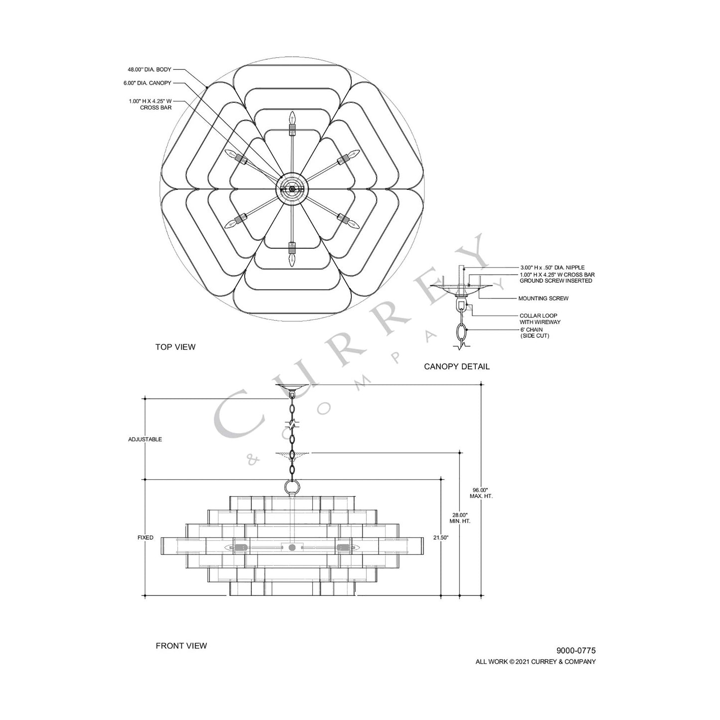 Bailey Chandelier - line drawing.
