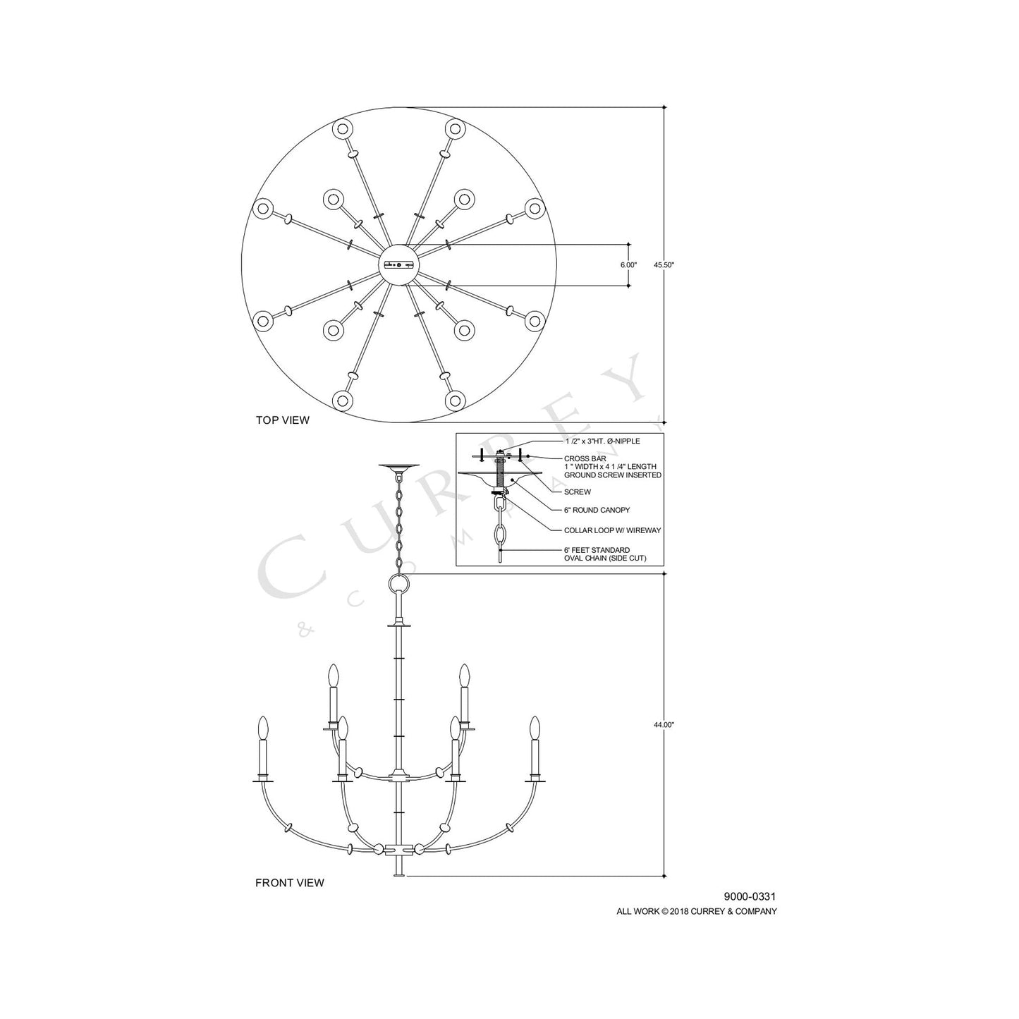 Balladier Chandelier - line drawing.
