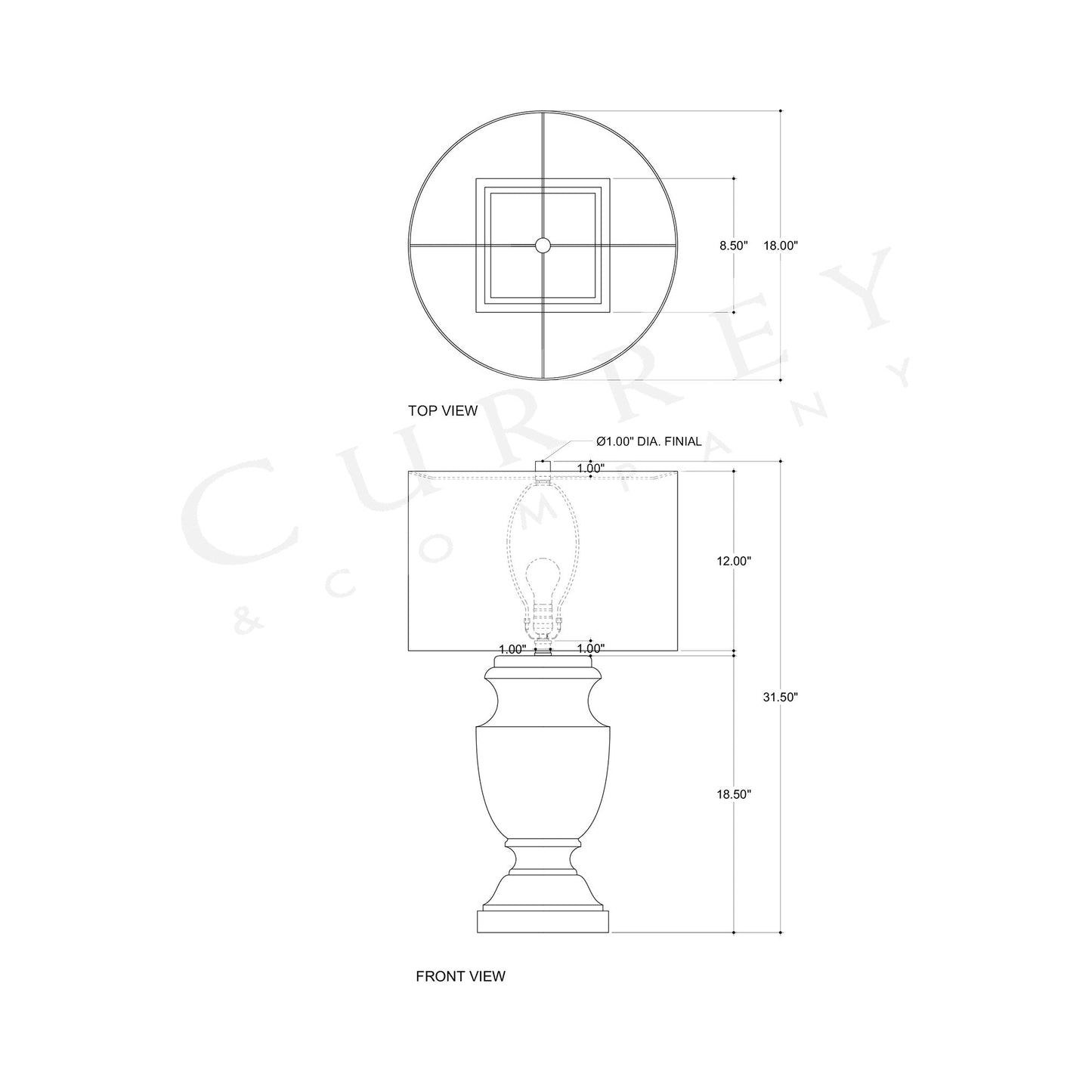Balustrade Table Lamp - line drawing.