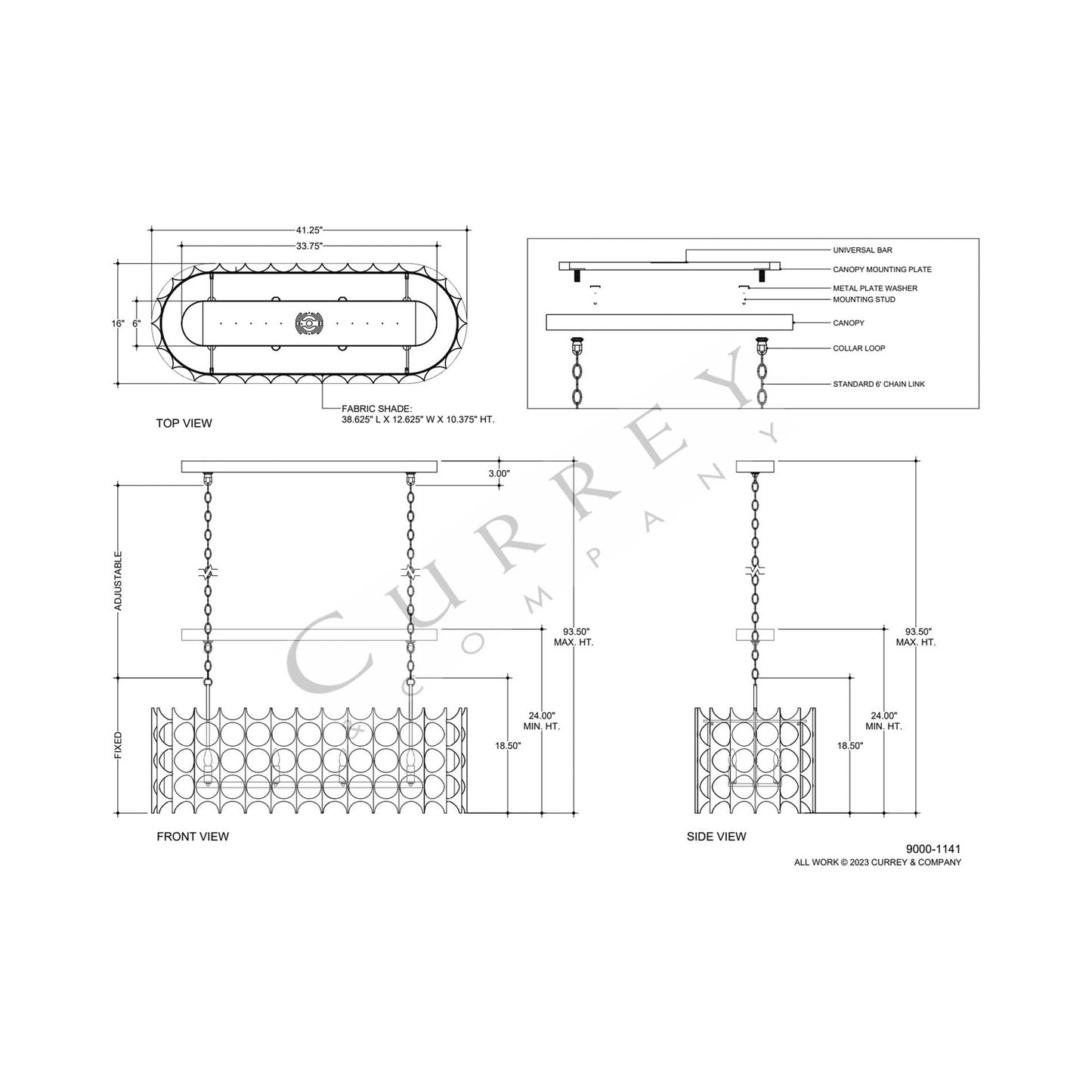 Bardi Oval Chandelier - line drawing.