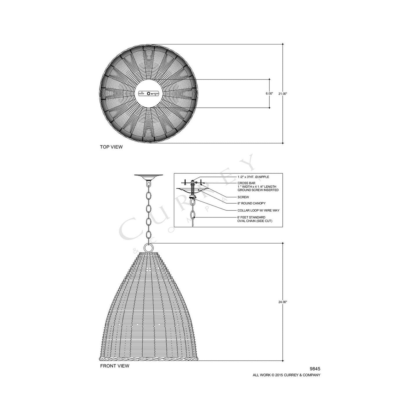 Basket Pendant Light - line drawing.