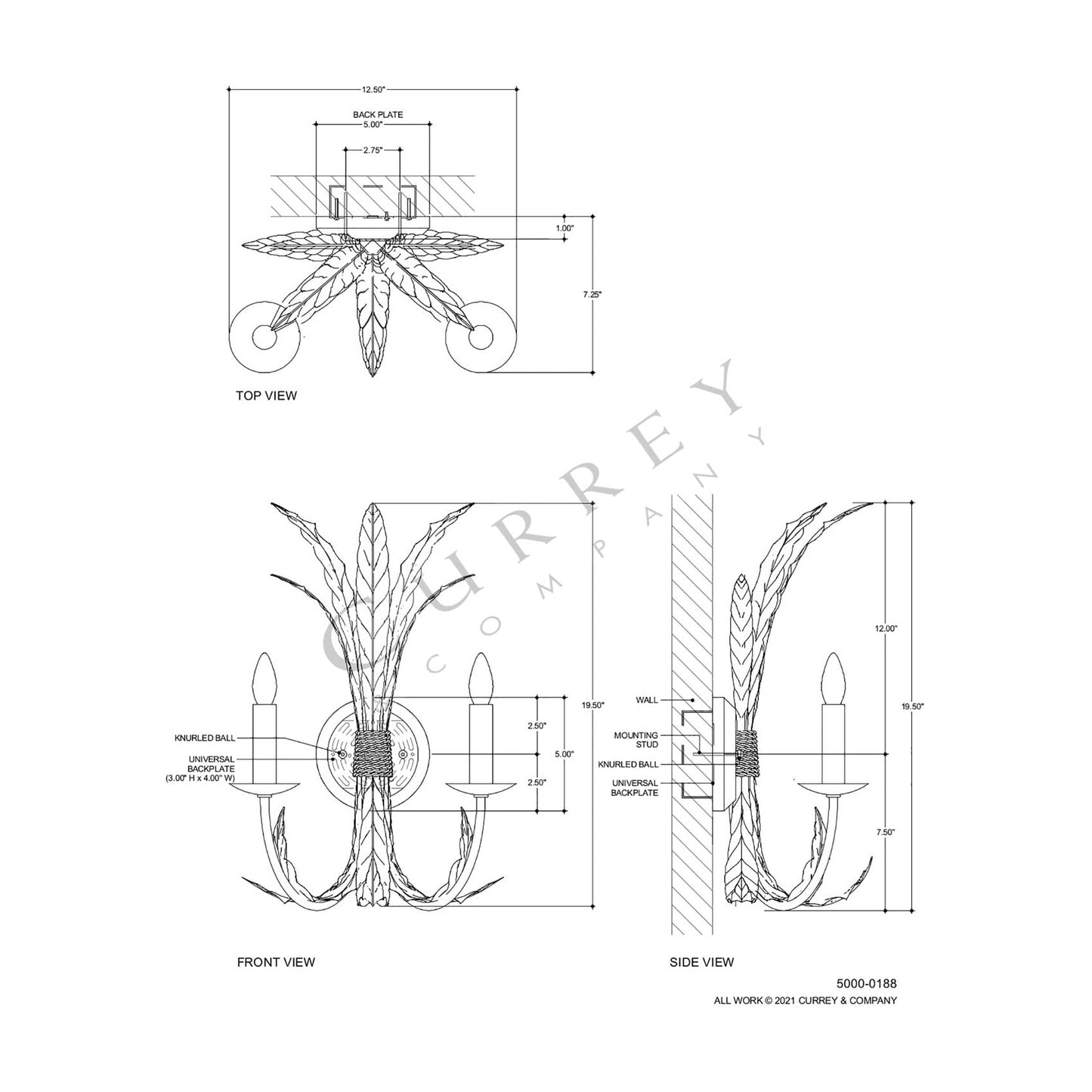 Bette Wall Light - line drawing.