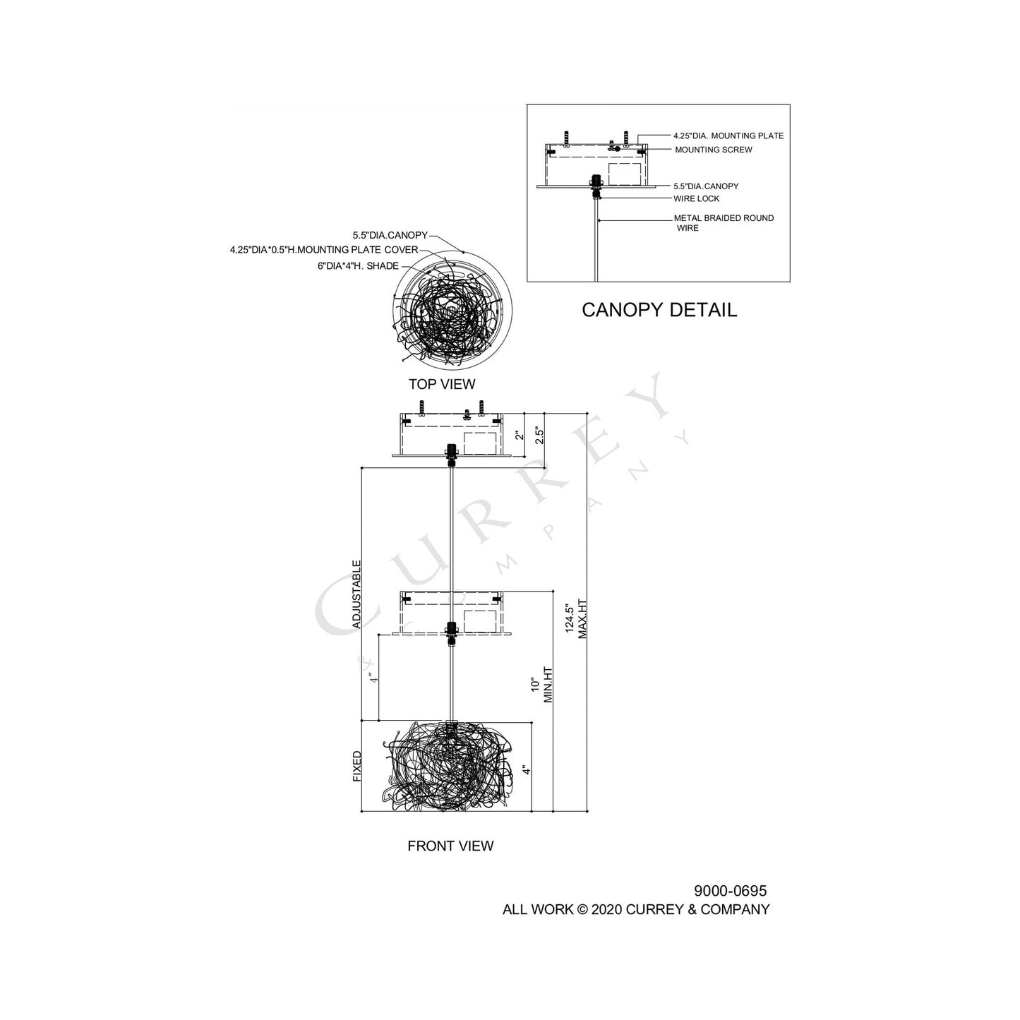 Birds Nest Pendant Light - line drawing.